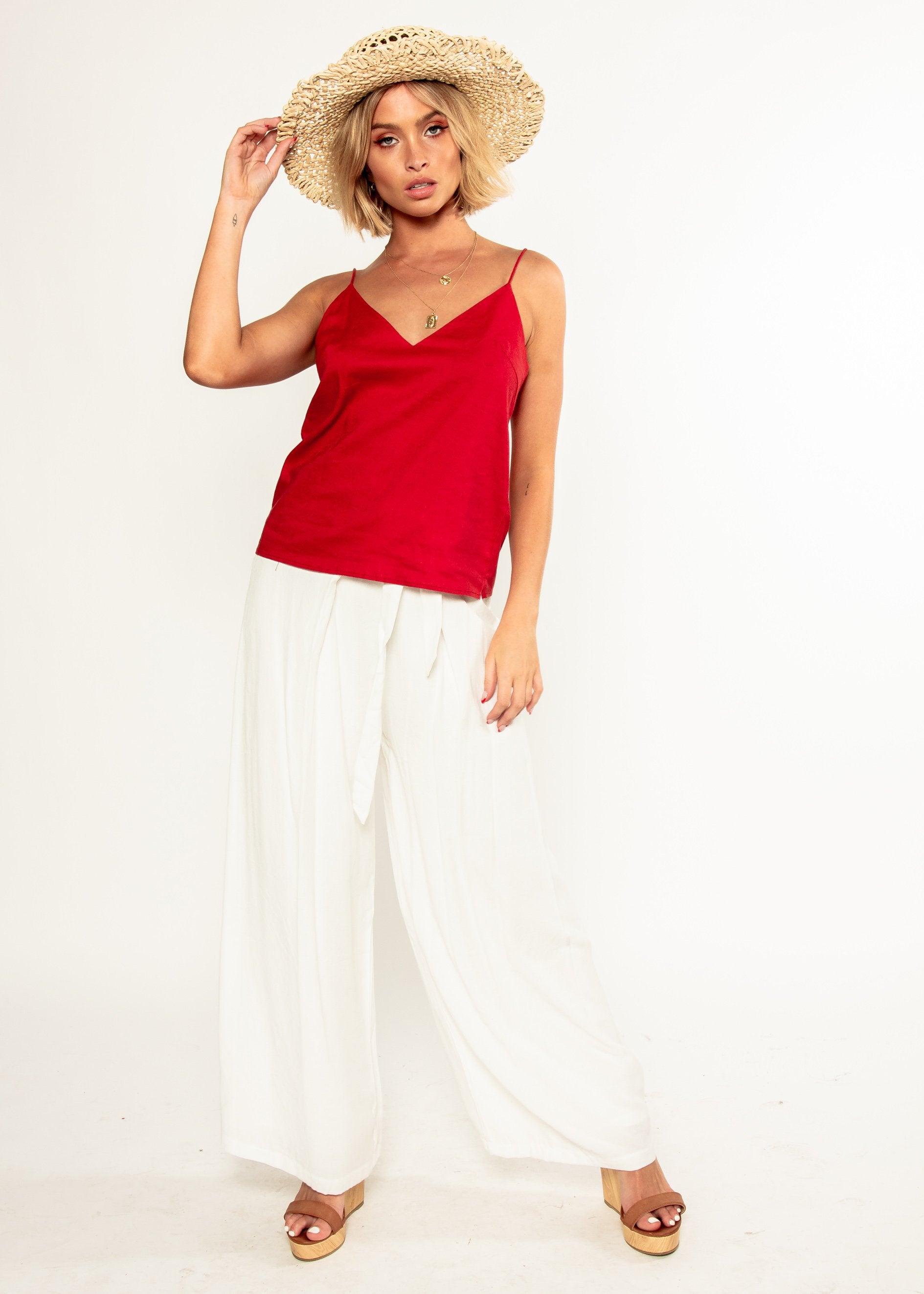 Miah Linen-blend Cami - Red