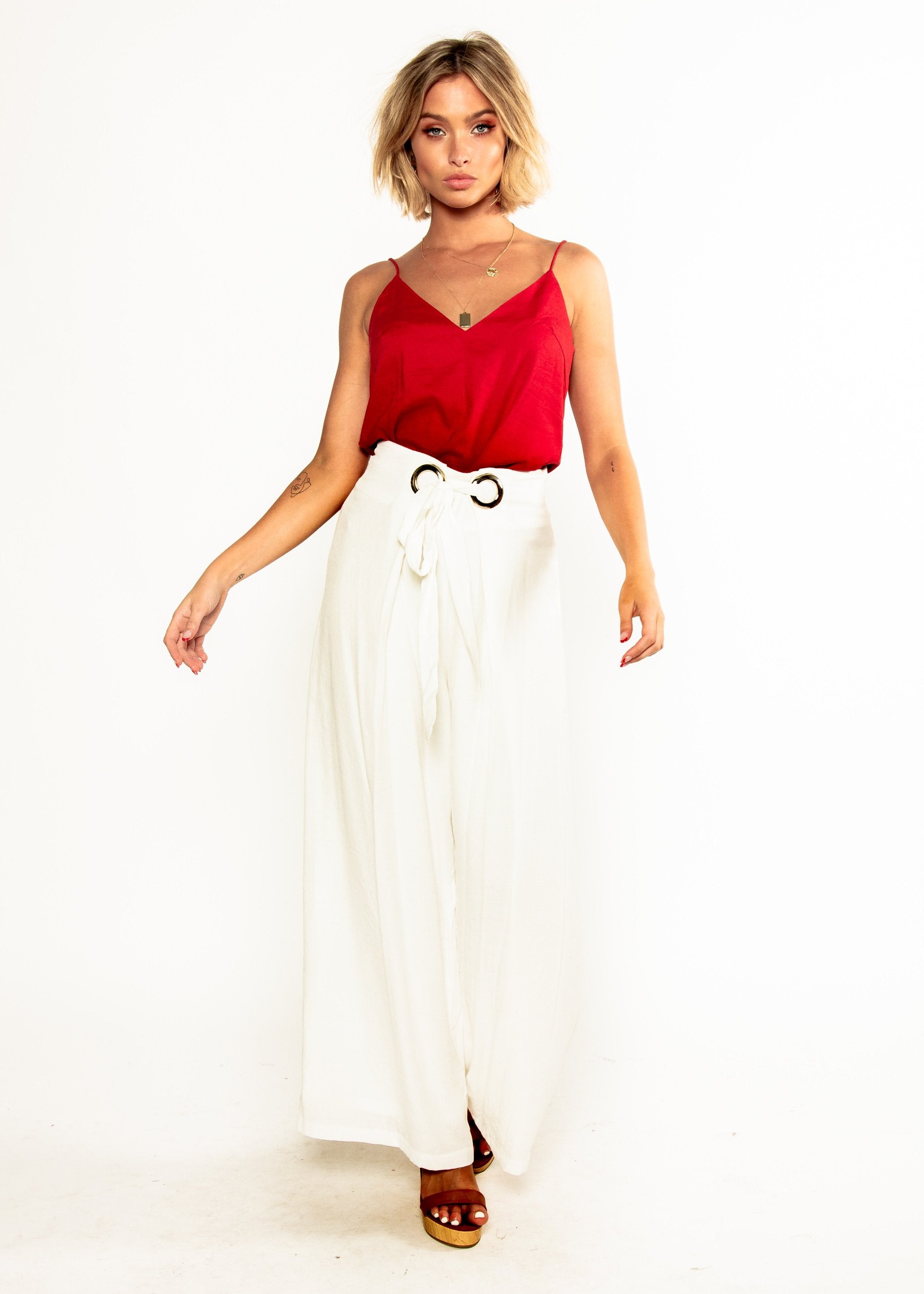 Miah Linen-blend Cami - Red