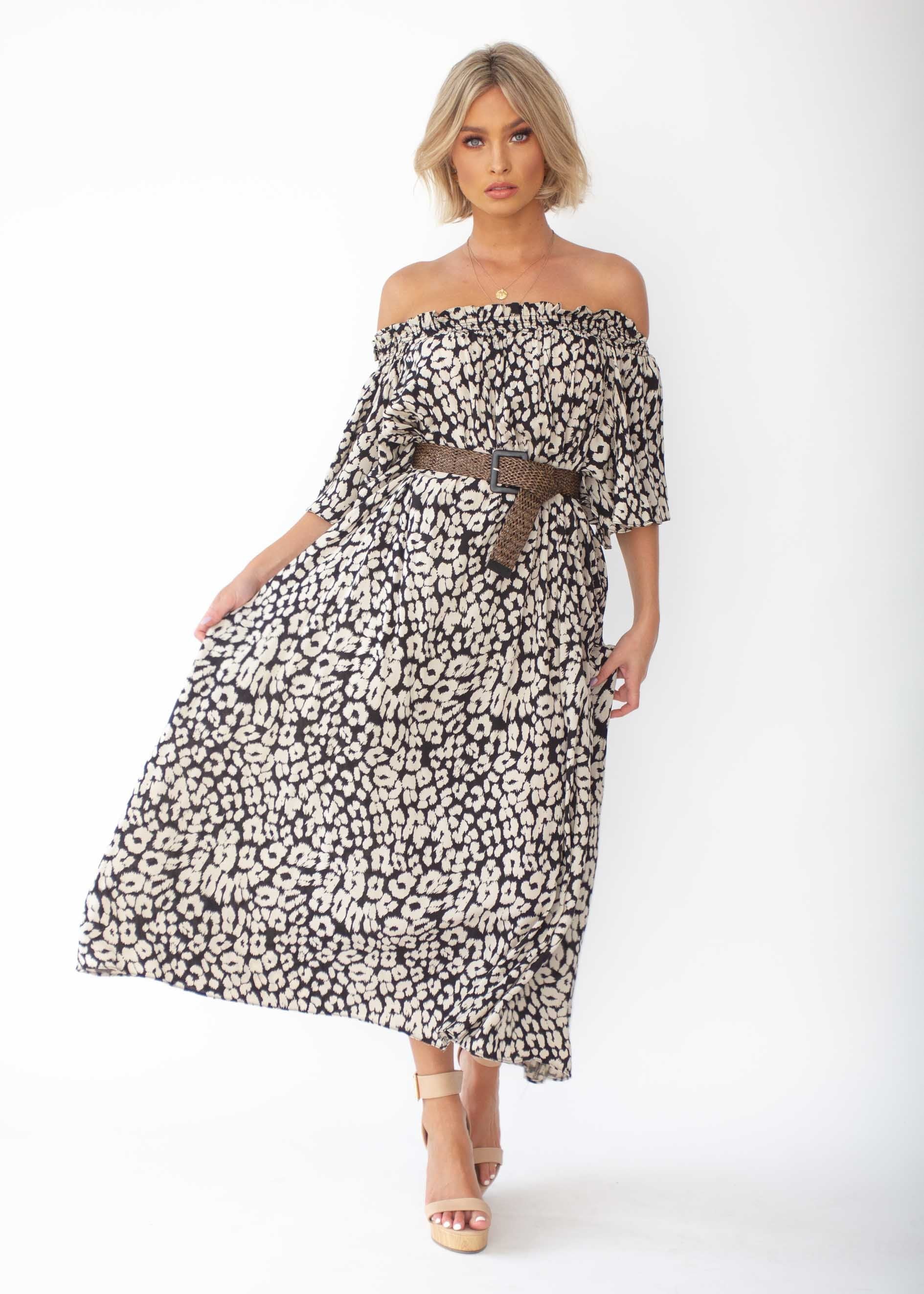 Rahnee Off Shoulder Maxi Dress - Black/Nude