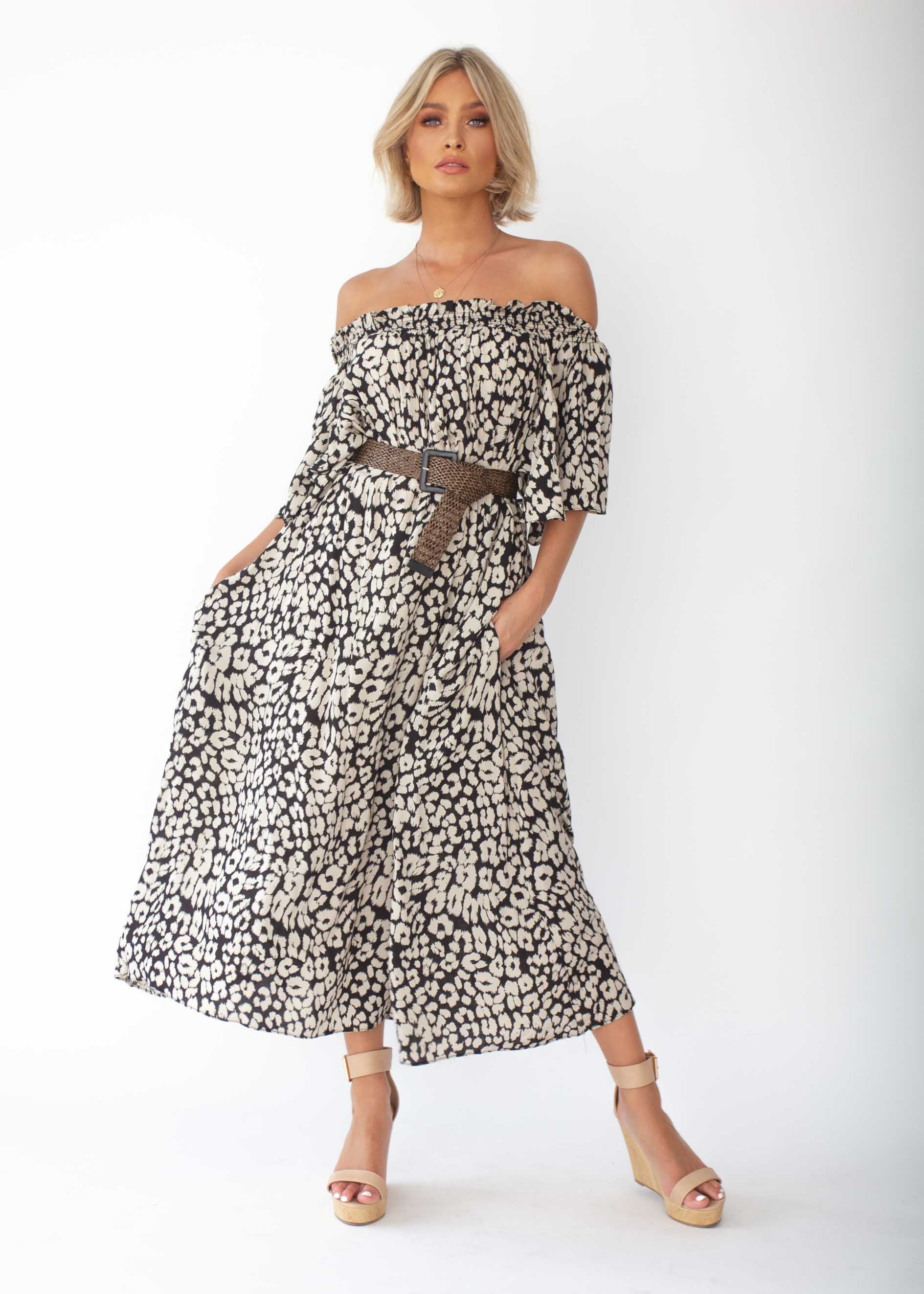 Rahnee Off Shoulder Maxi Dress - Black/Nude