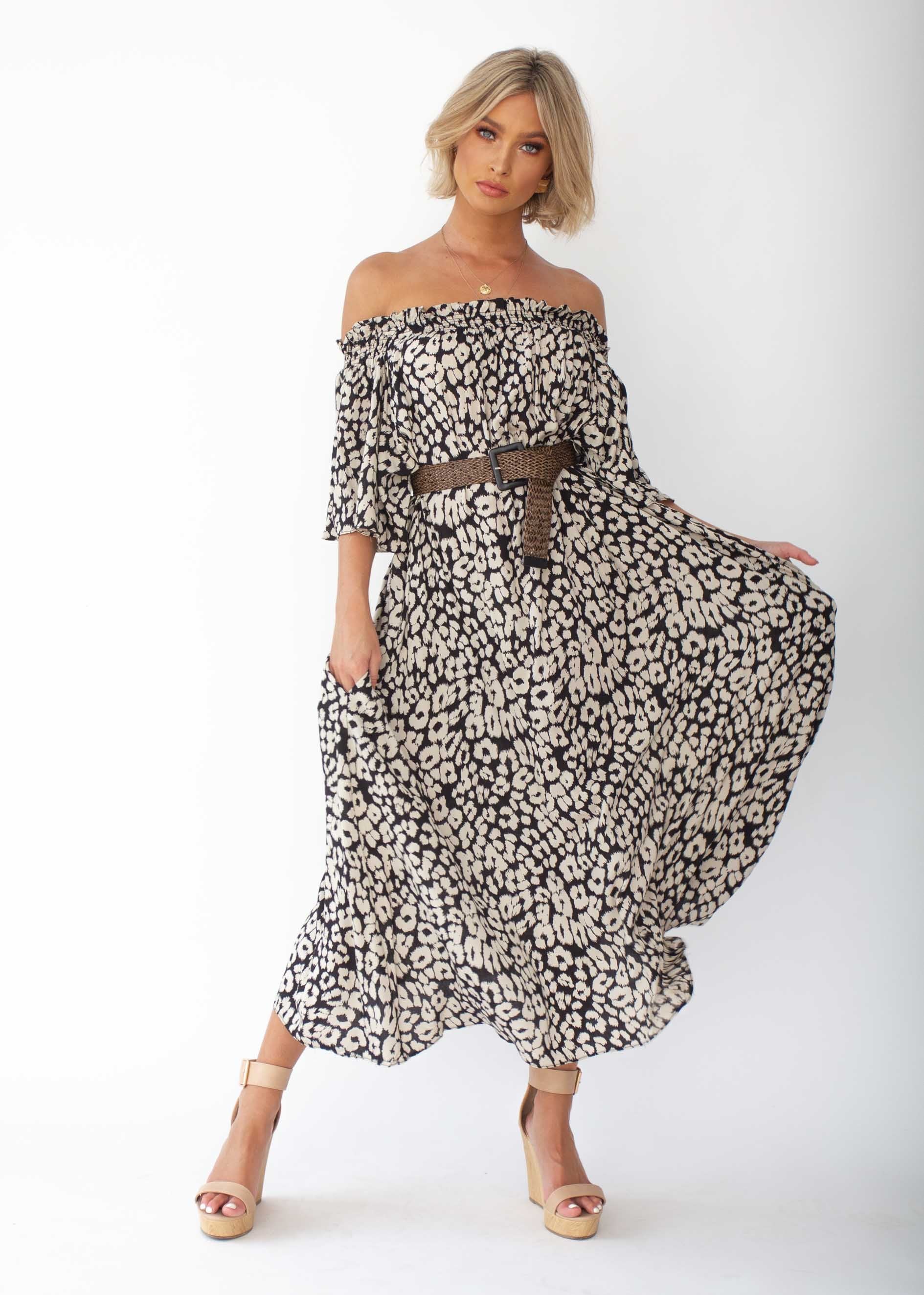 Rahnee Off Shoulder Maxi Dress - Black/Nude