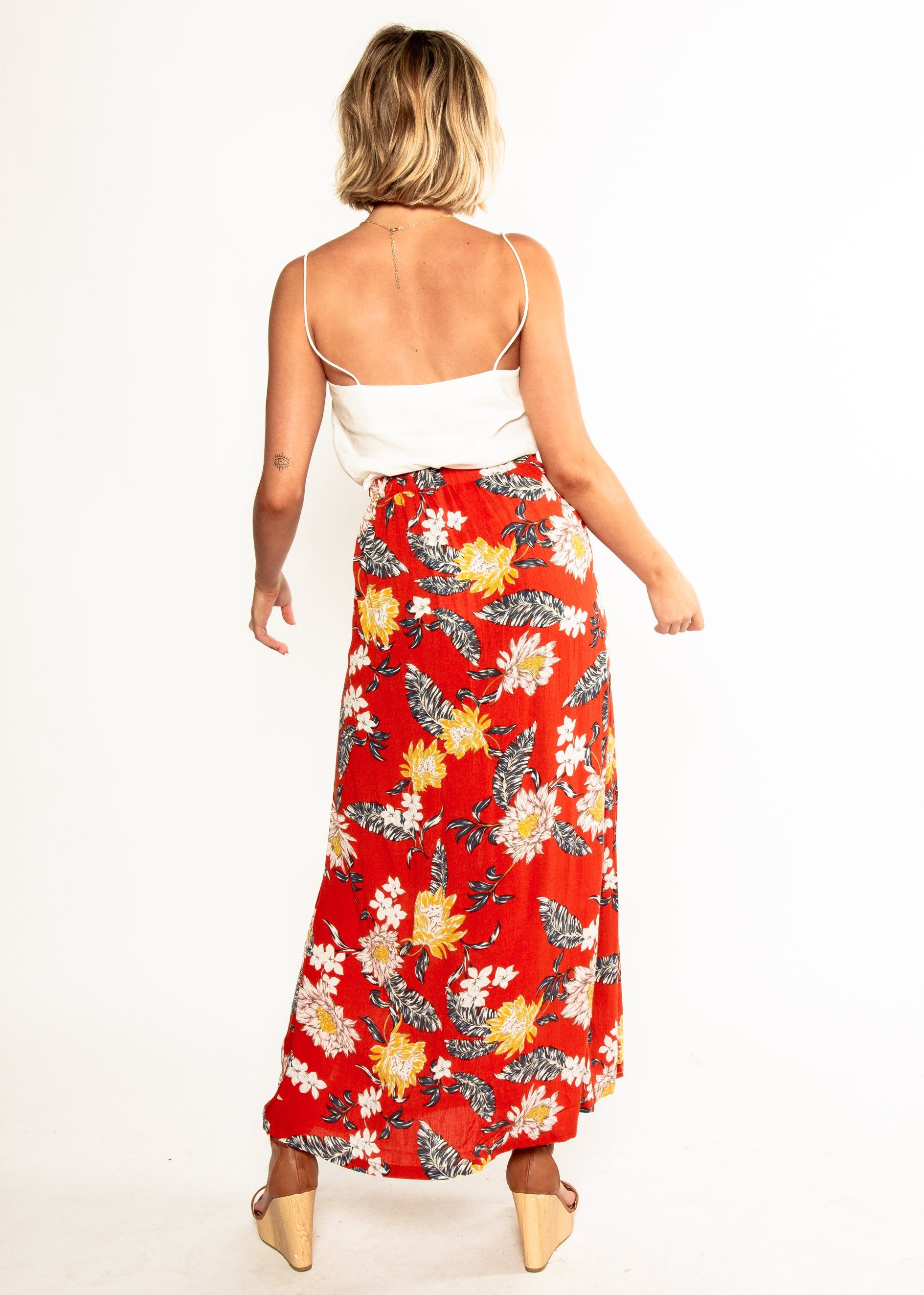 Camelia Maxi Skirt - Red Floral