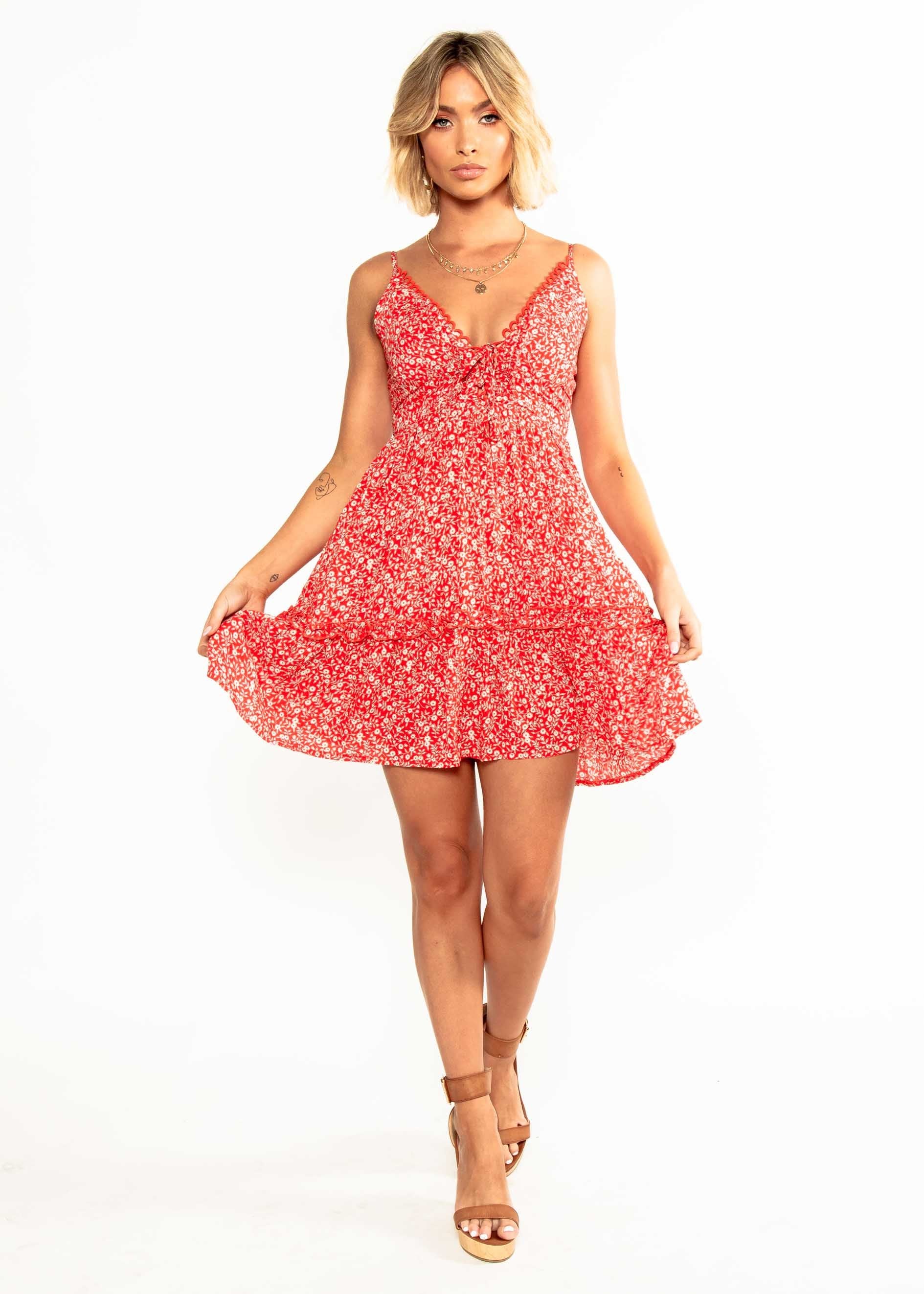 Beatrice Swing Dress - Red Floral