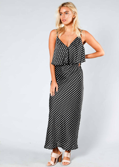 Play Date Slip Midi Dress - Black Polka
