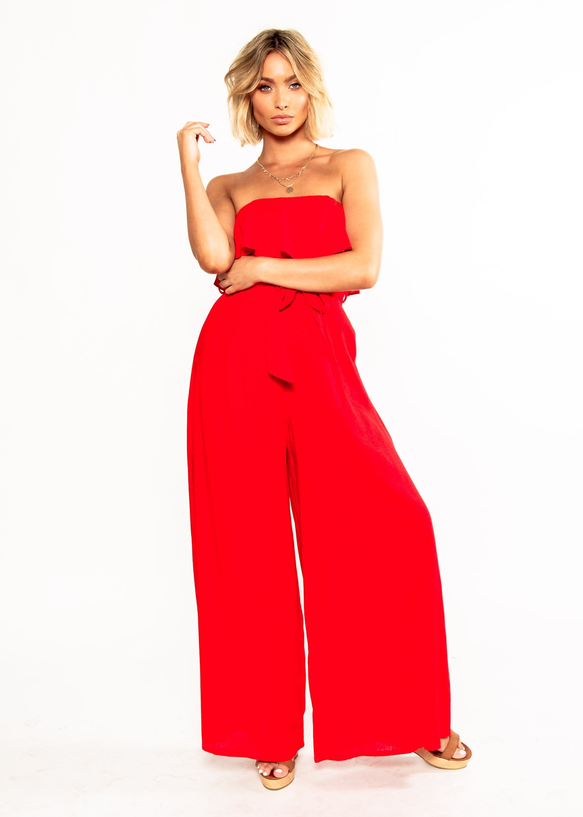Joslyn Strapless Pantsuit w/ Tie - Red