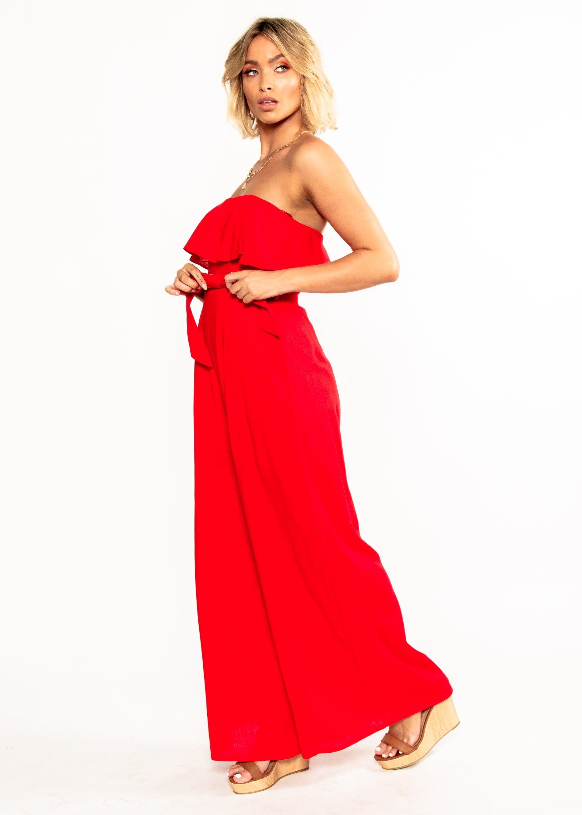 Joslyn Strapless Pantsuit w/ Tie - Red