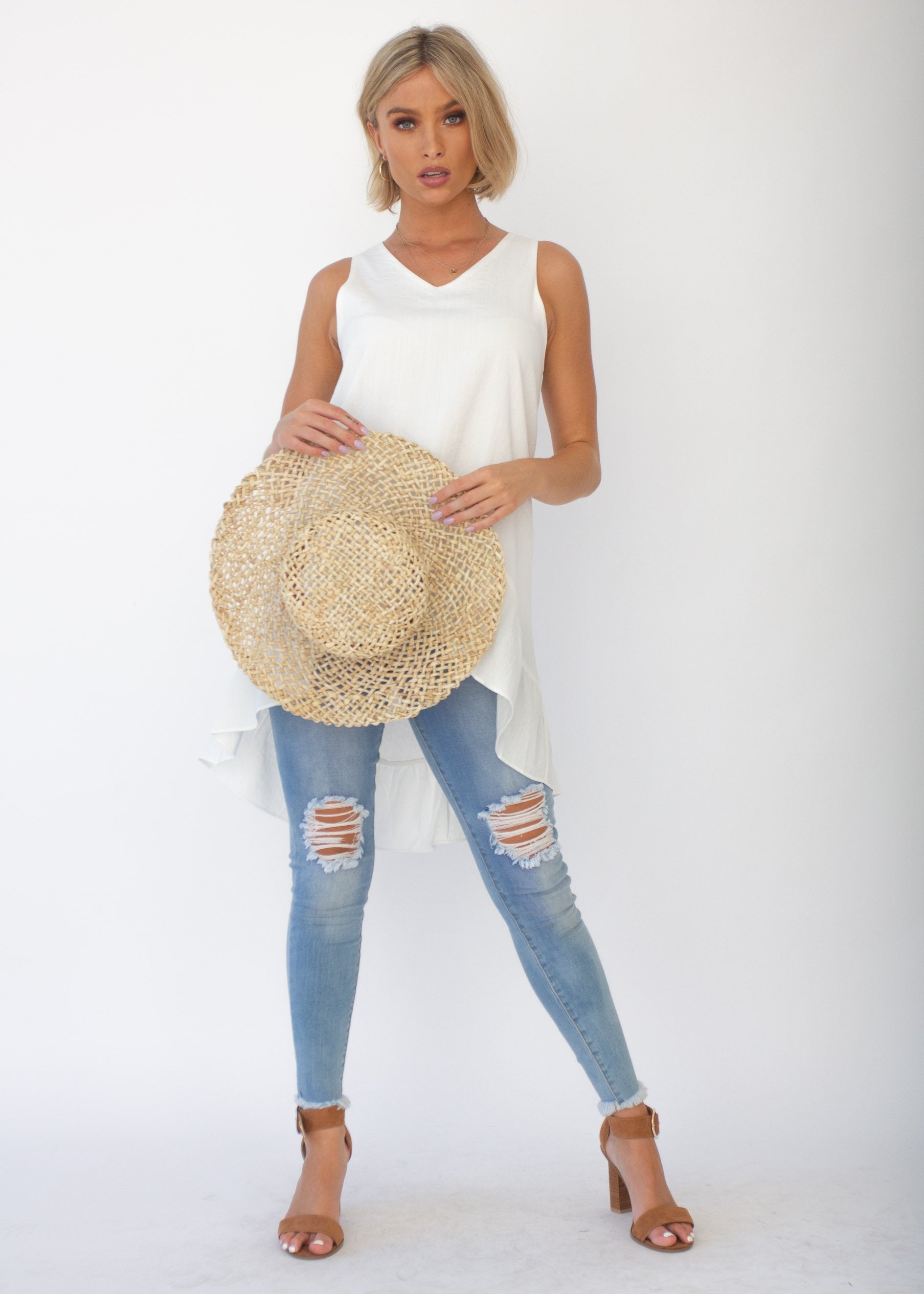 Chicago Hi-Lo Sleeveless Top - Ivory