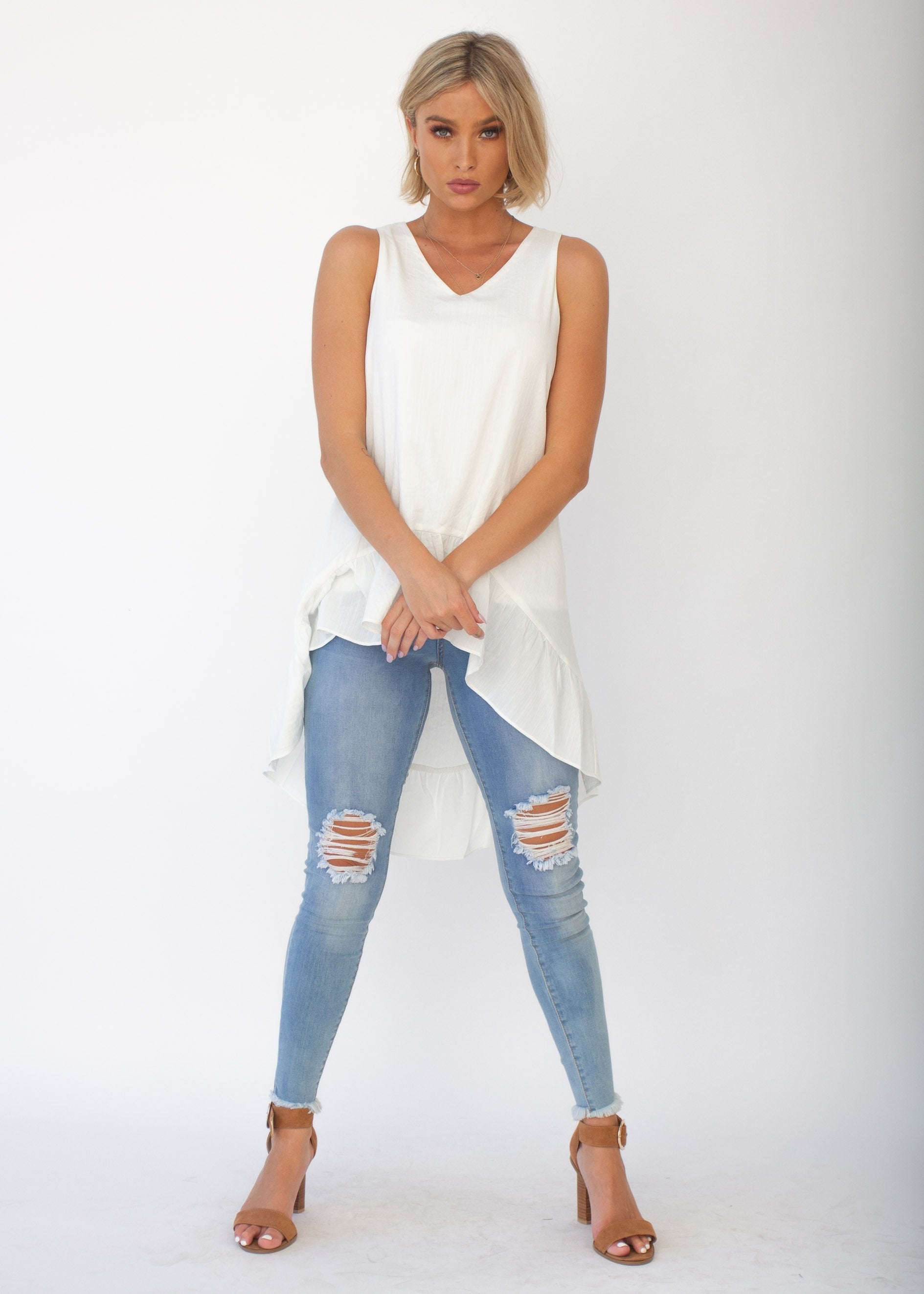 Chicago Hi-Lo Sleeveless Top - Ivory