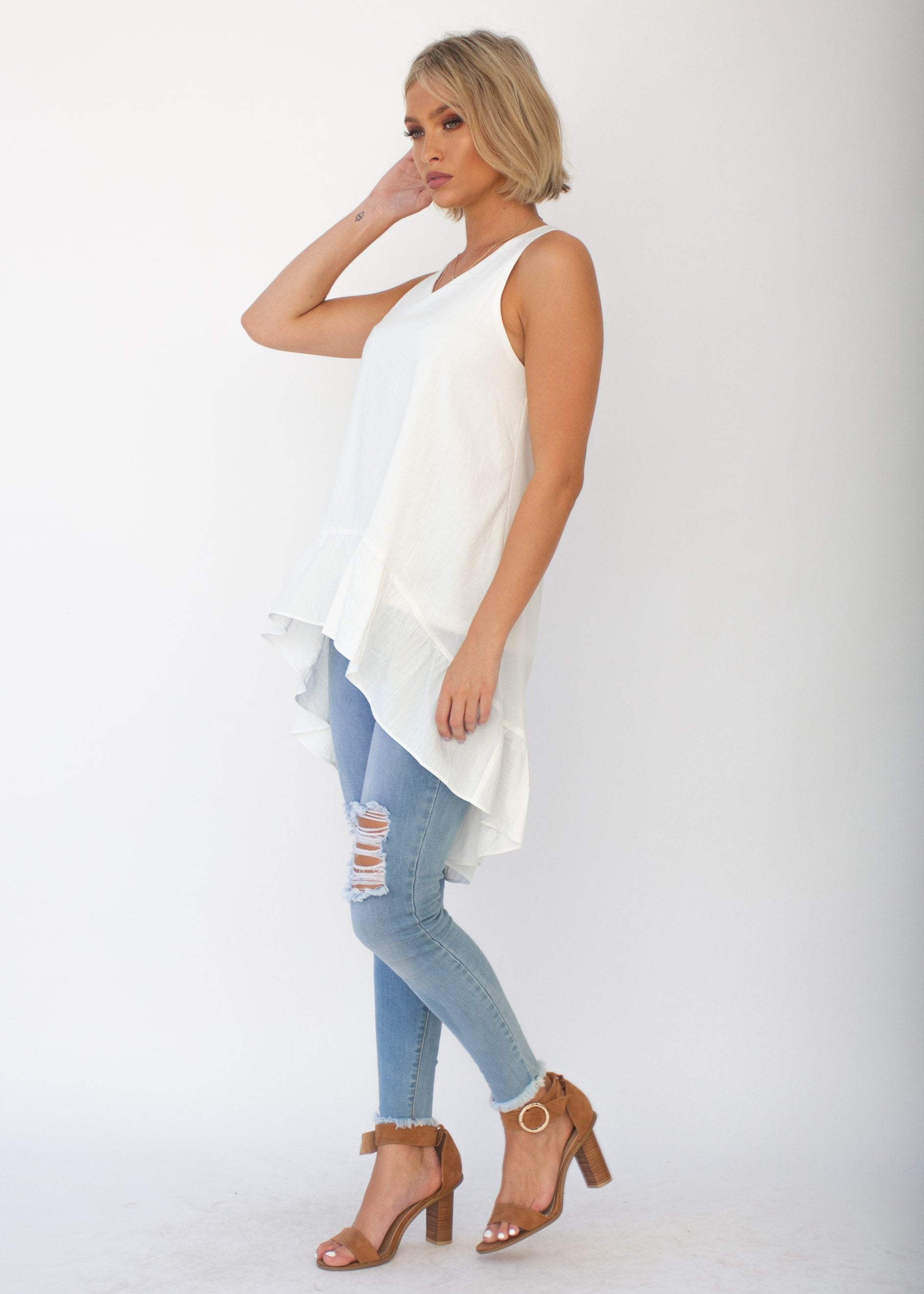 Chicago Hi-Lo Sleeveless Top - Ivory