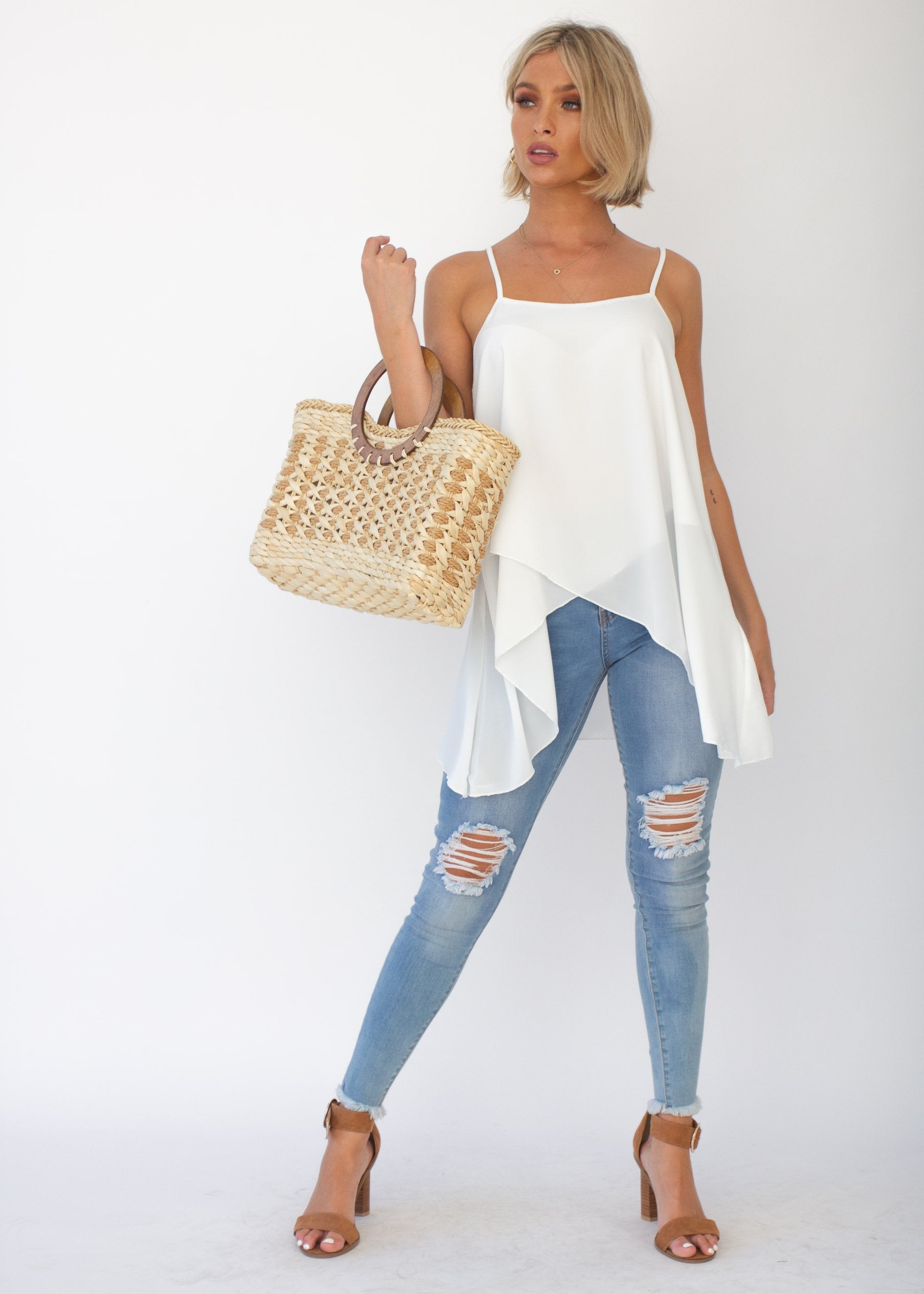Sefina Asymmetrical Cami - White