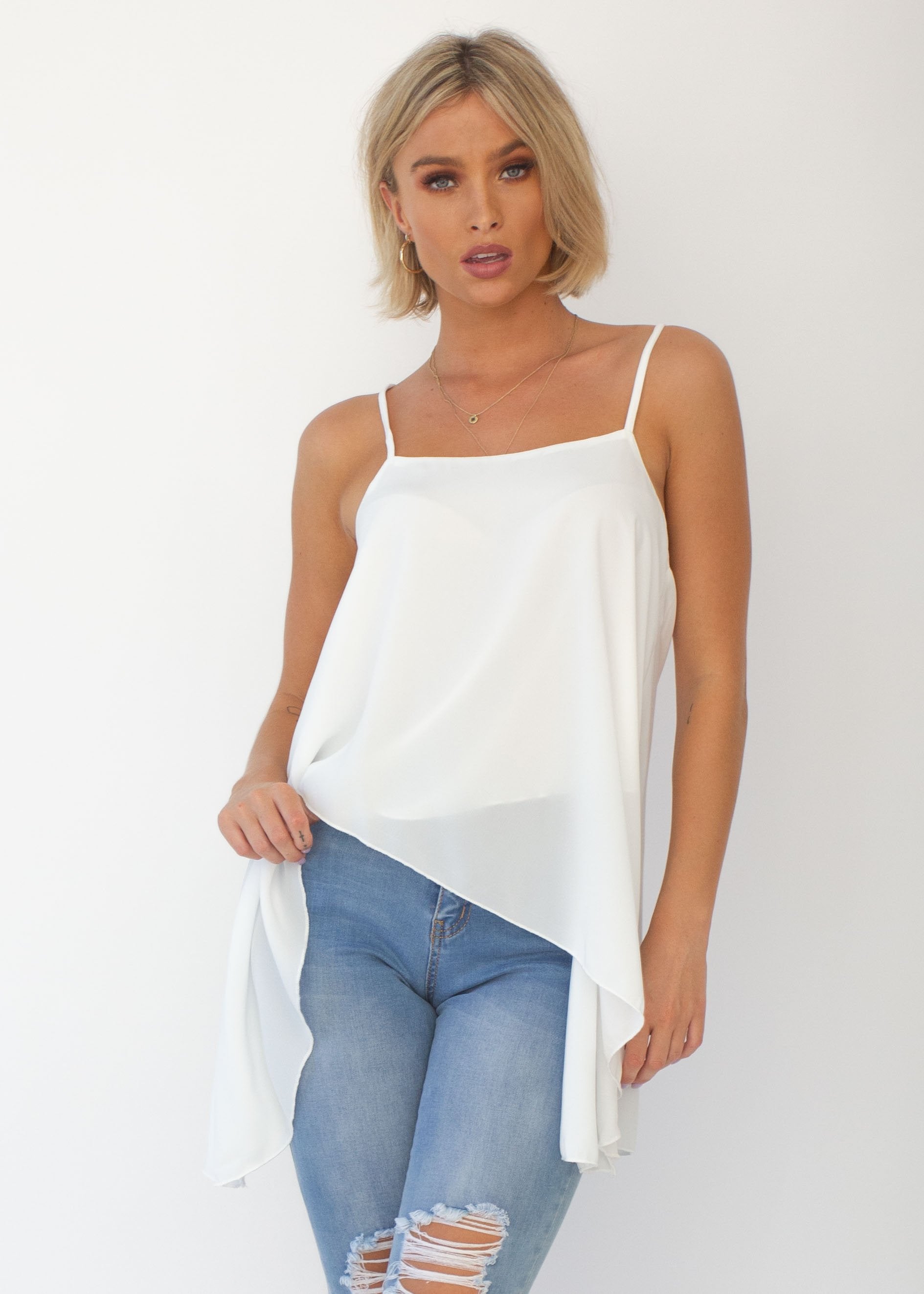 Sefina Asymmetrical Cami - White