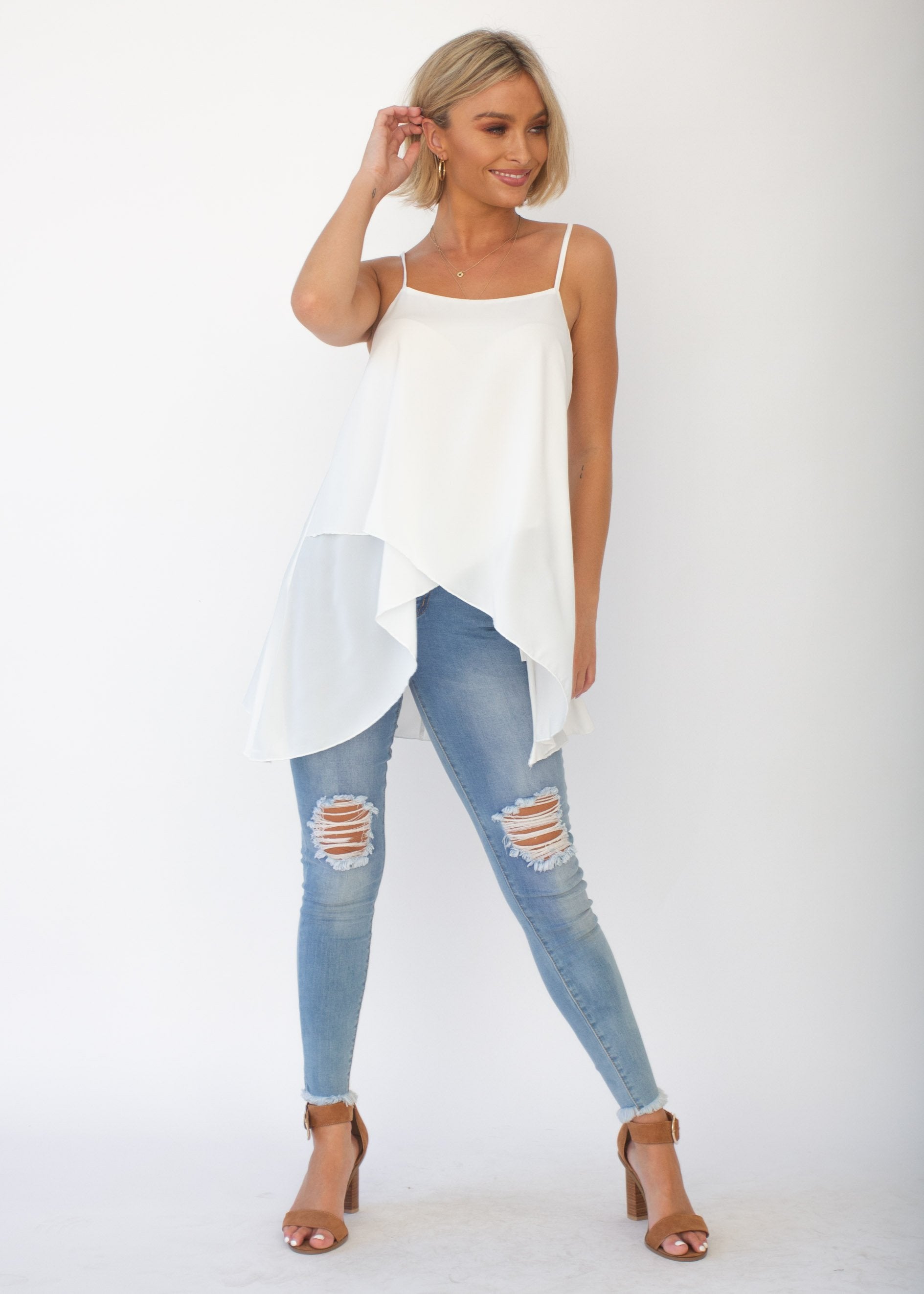 Sefina Asymmetrical Cami - White