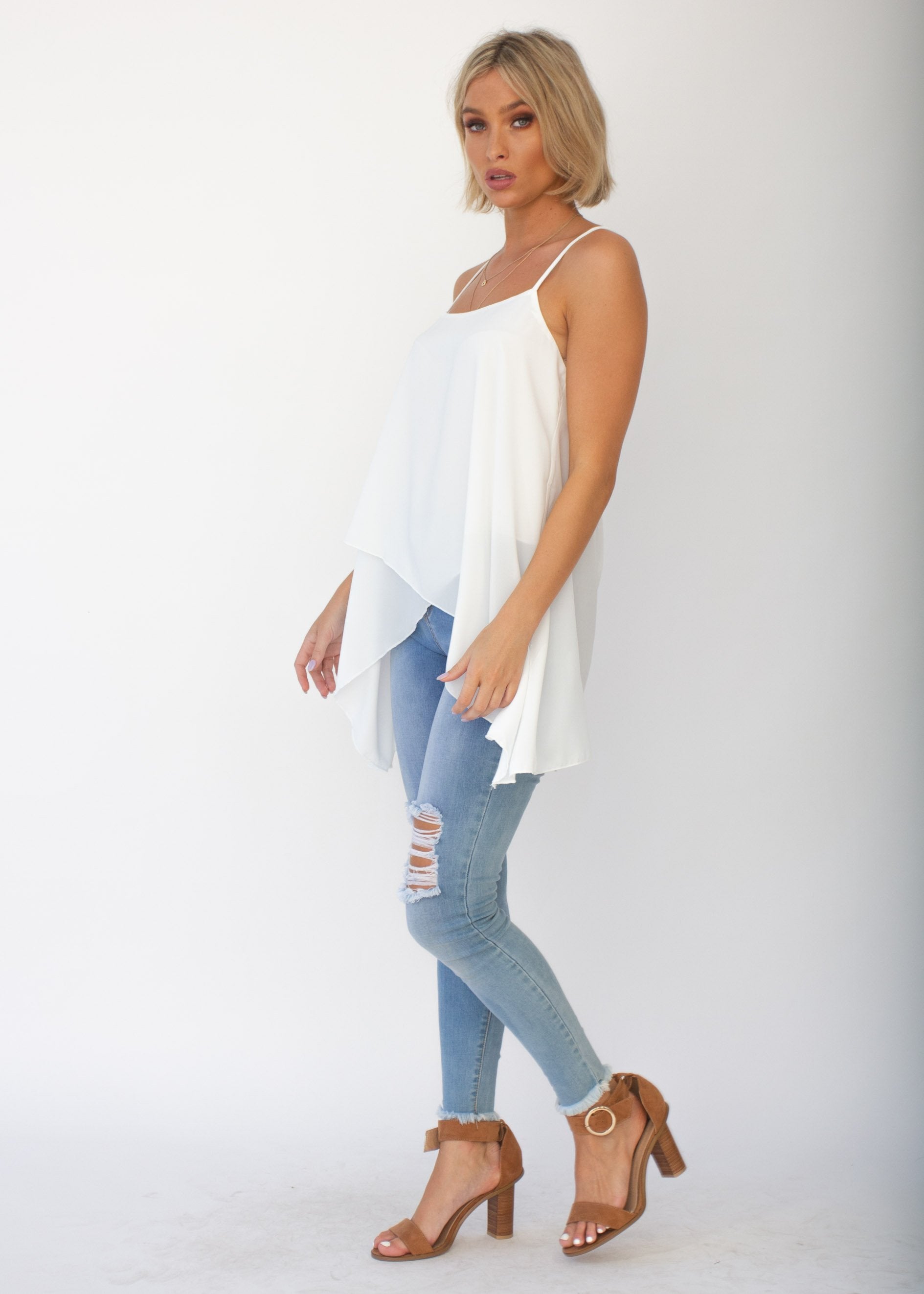 Sefina Asymmetrical Cami - White