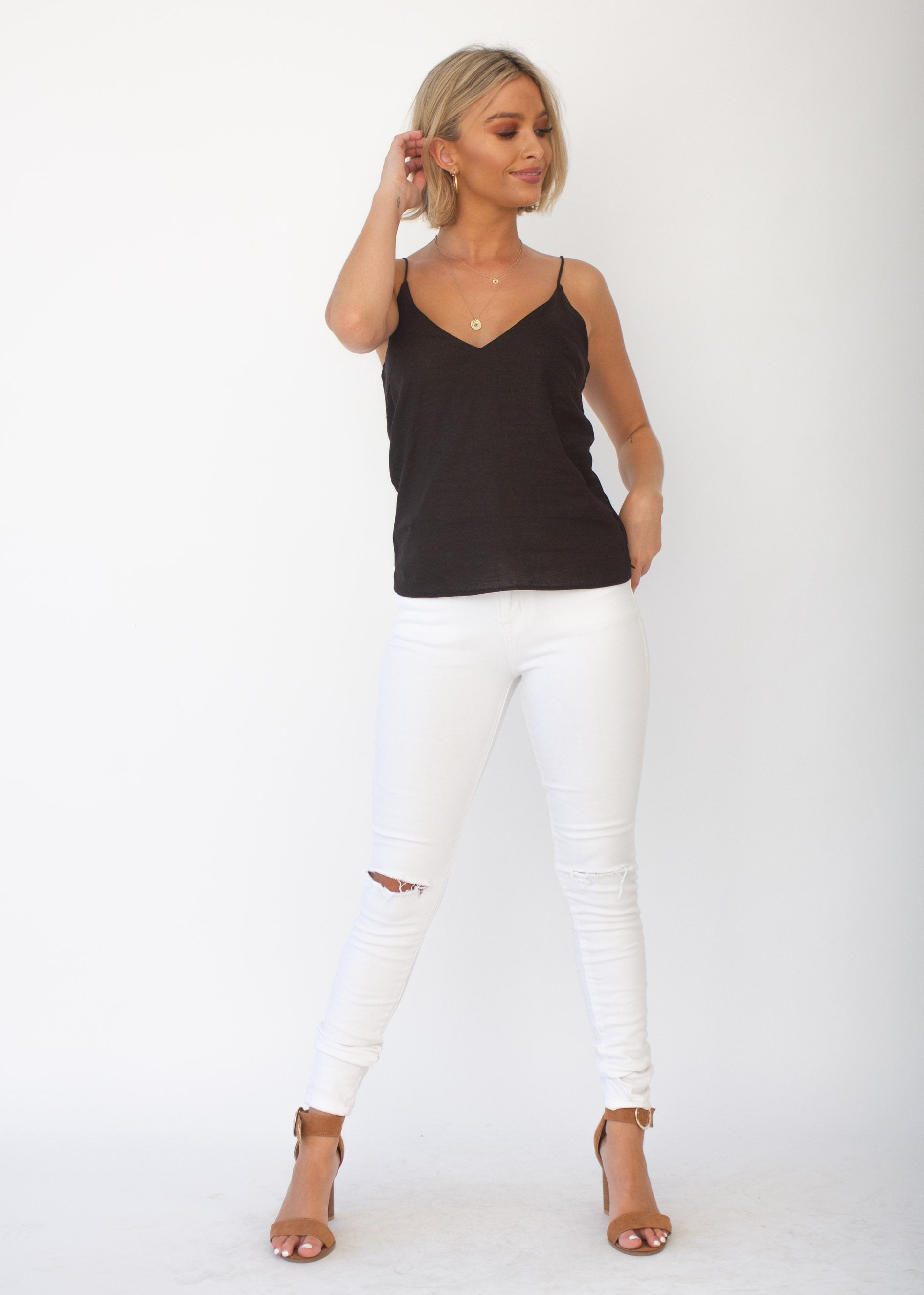 Miah Linen-blend Cami - Black