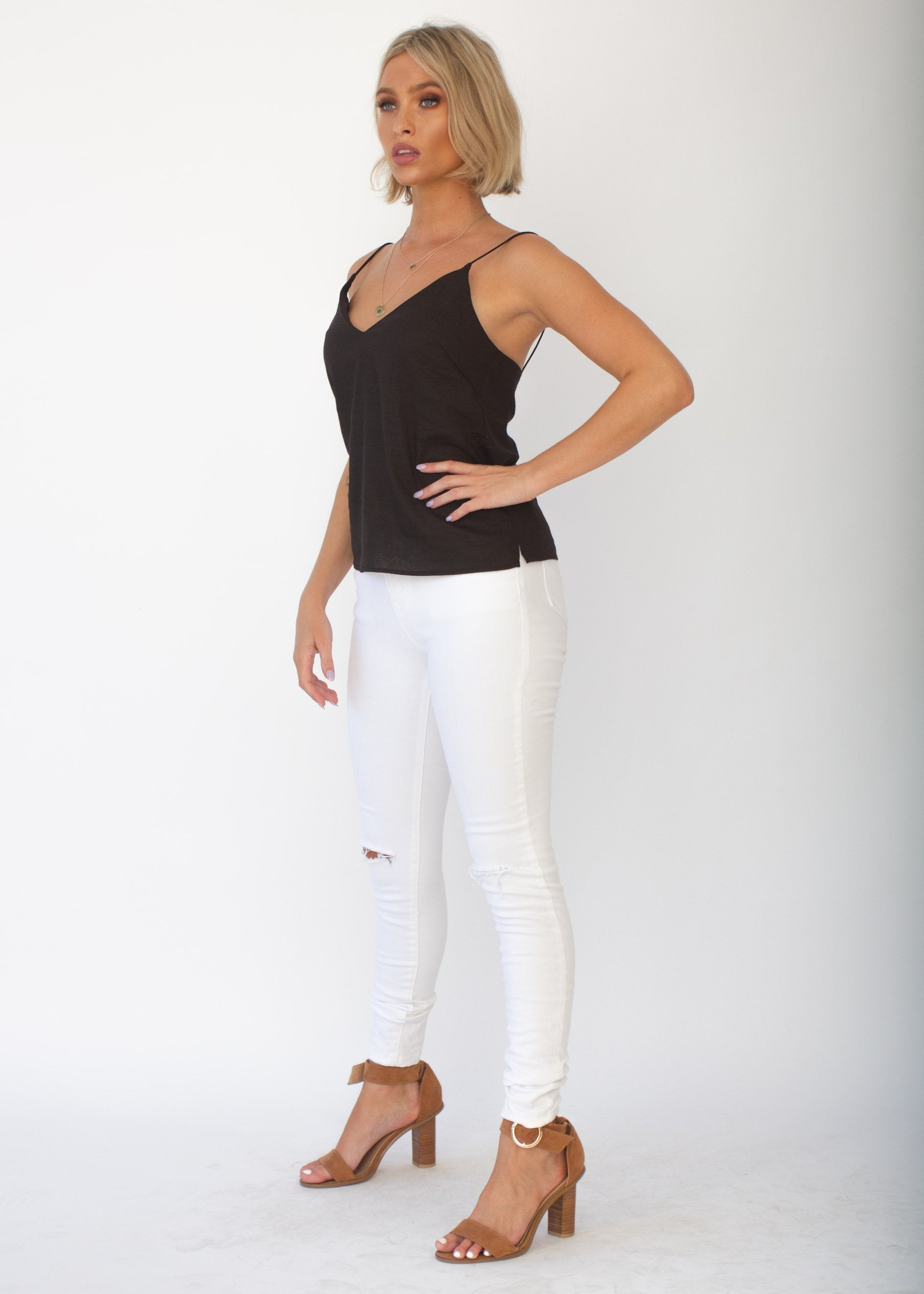 Miah Linen-blend Cami - Black
