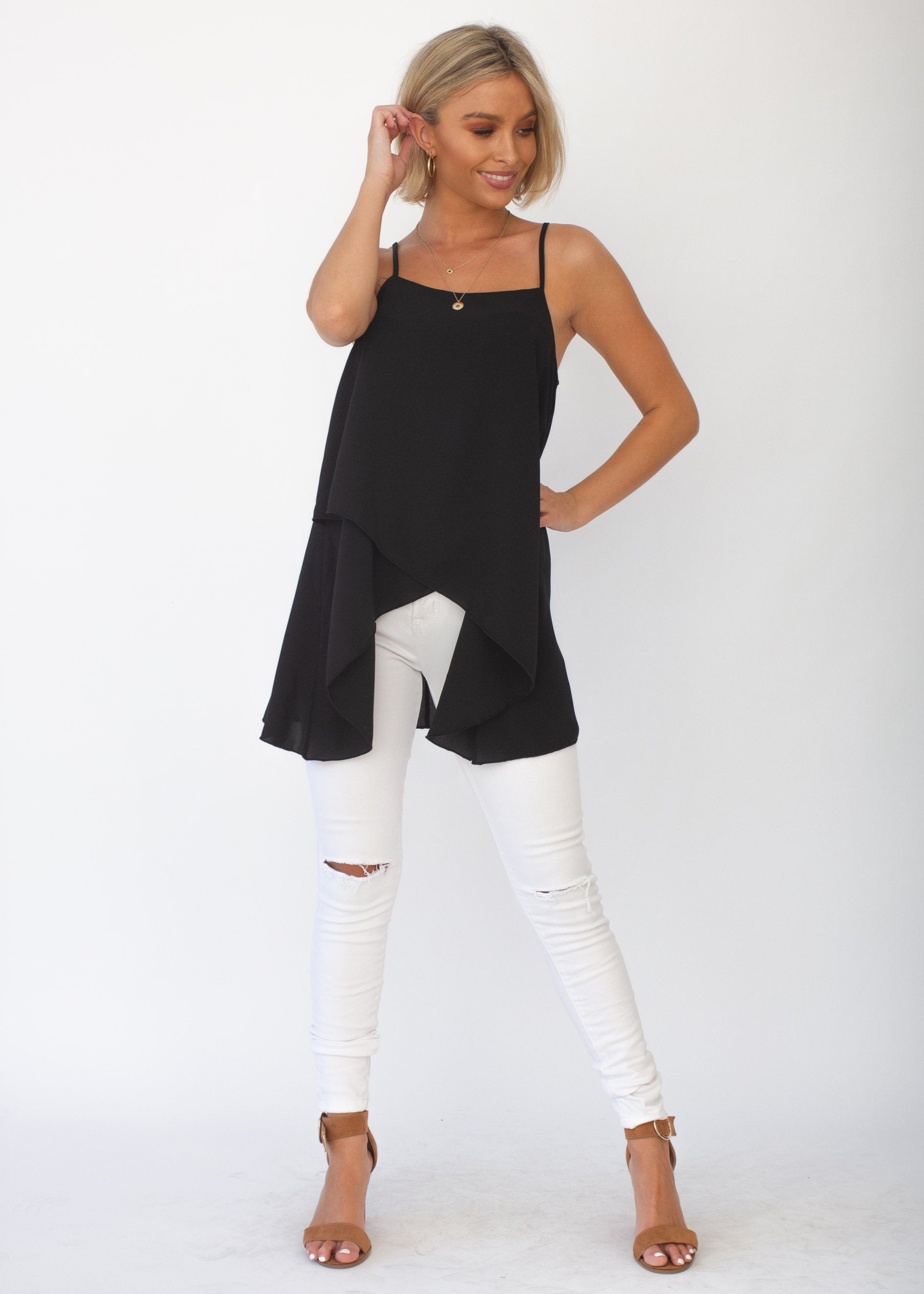 Sefina Asymmetrical Cami - Black