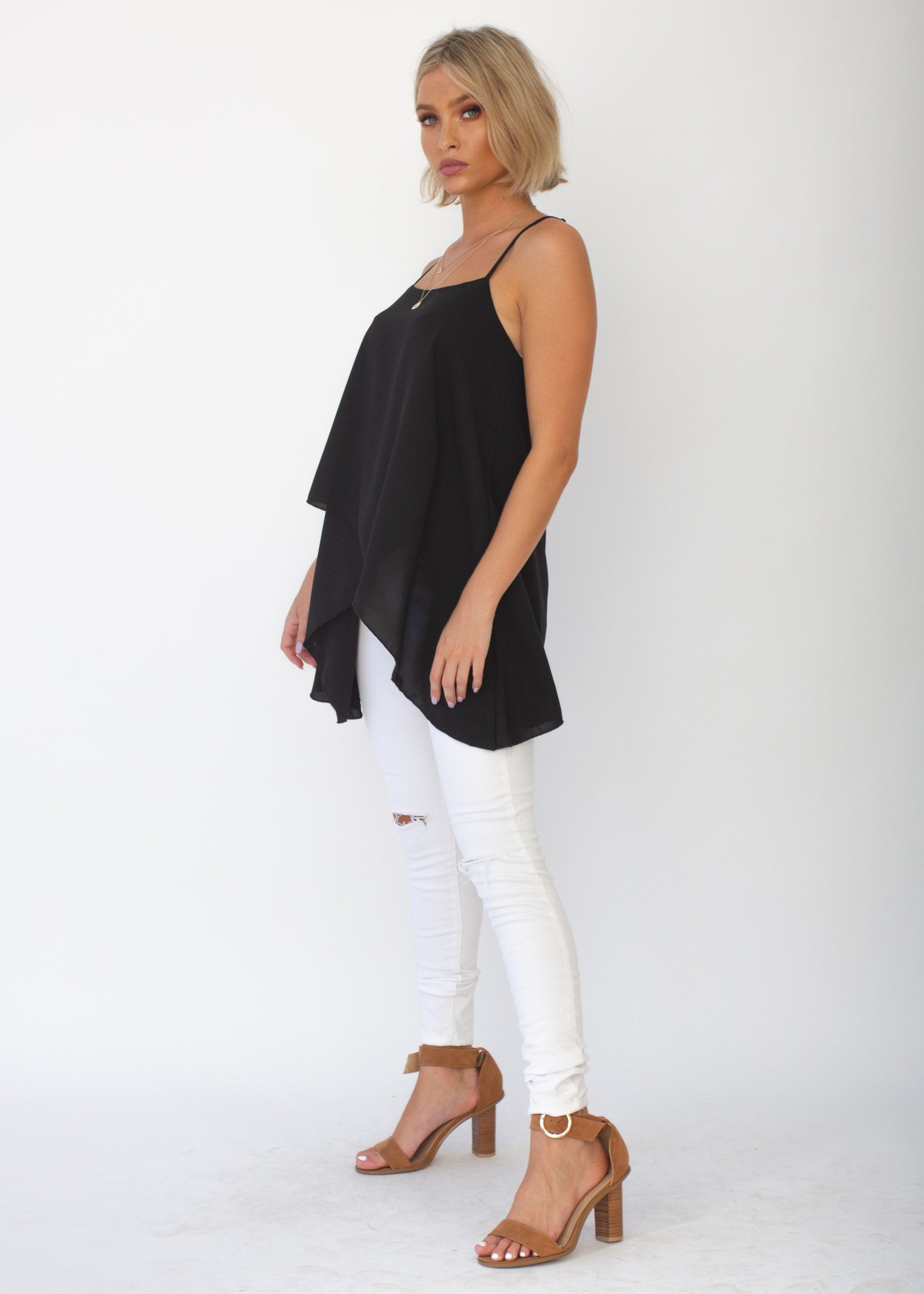 Sefina Asymmetrical Cami - Black