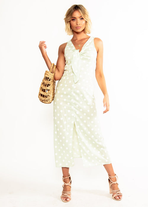 One Of a Kind Midi Dress - Mint Polka
