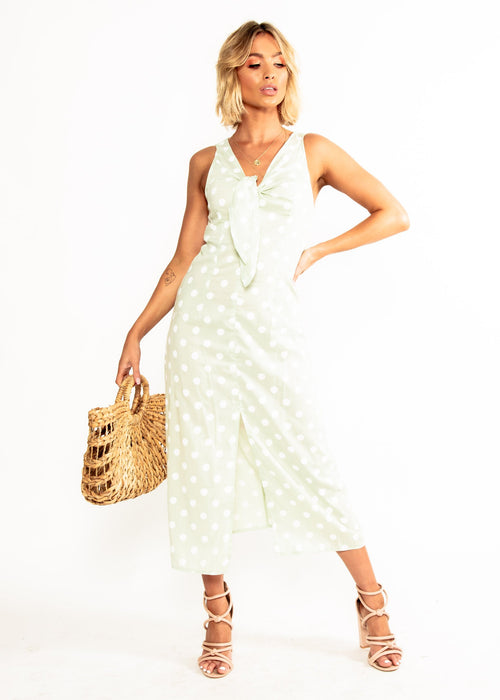 One Of a Kind Midi Dress - Mint Polka