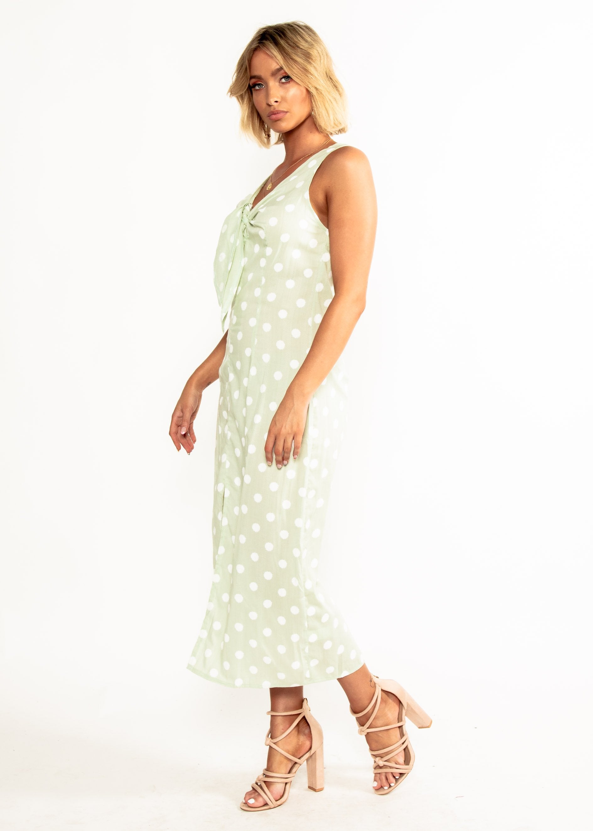 One Of a Kind Midi Dress - Mint Polka