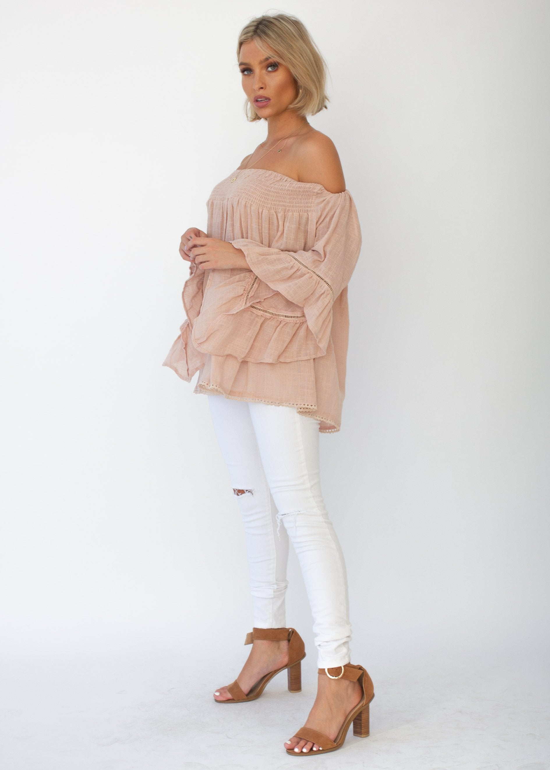 Sugar Night Off Shoulder Top - Sheer Blush
