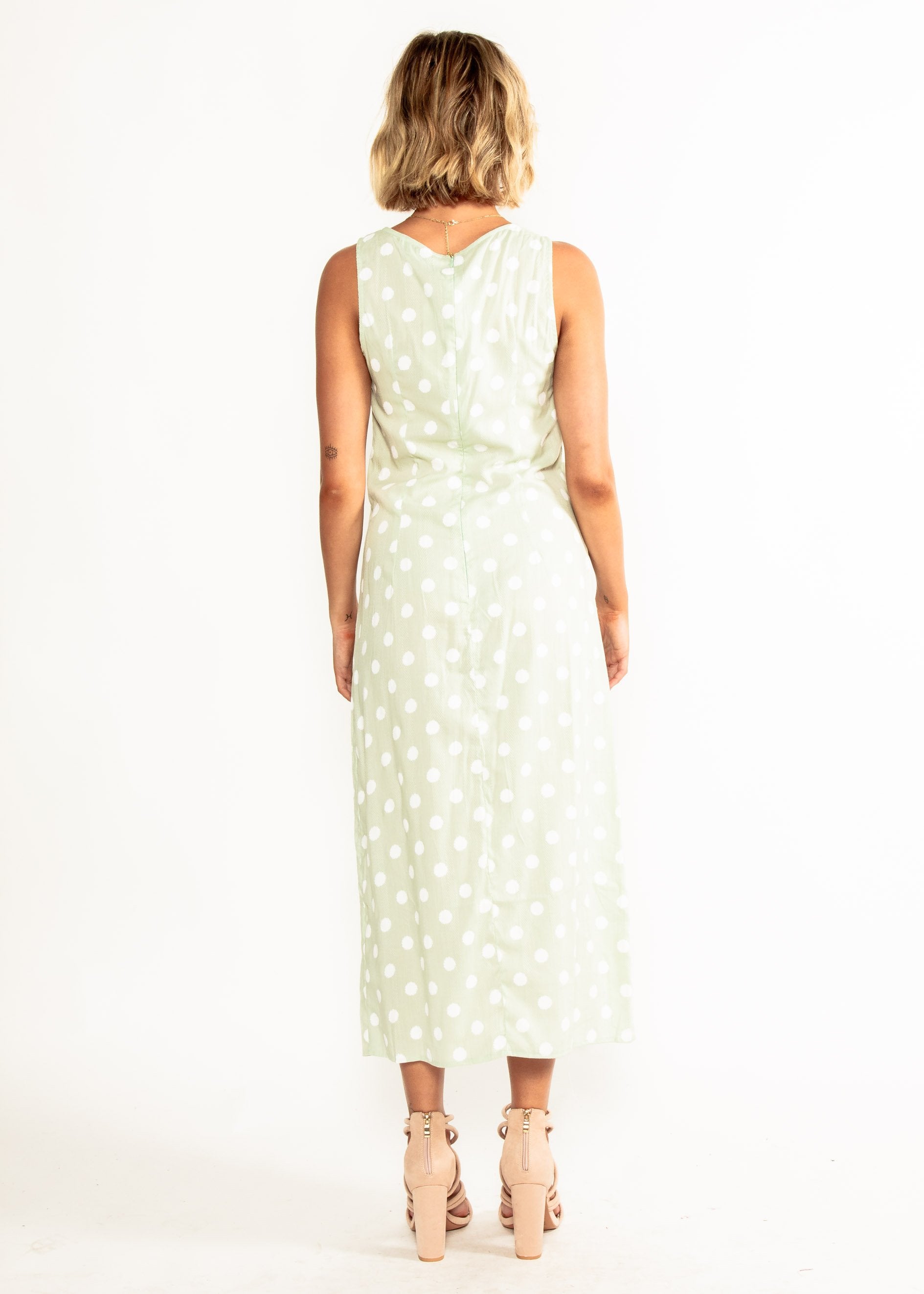 One Of a Kind Midi Dress - Mint Polka