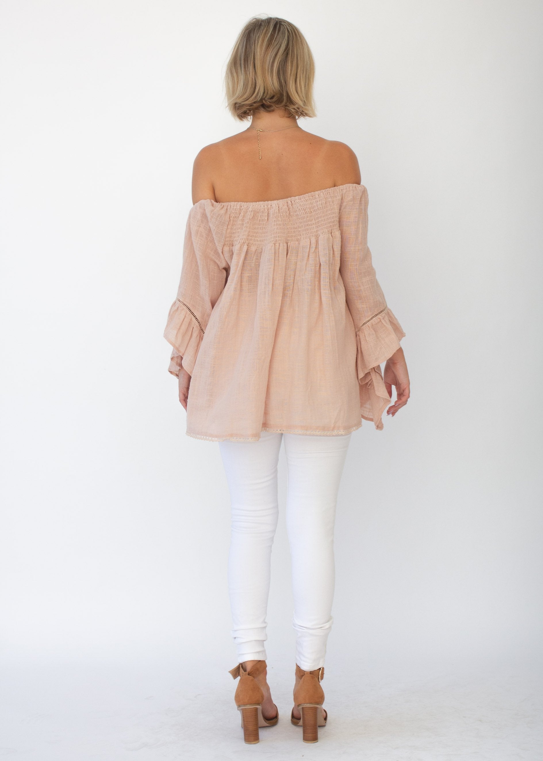 Sugar Night Off Shoulder Top - Sheer Blush