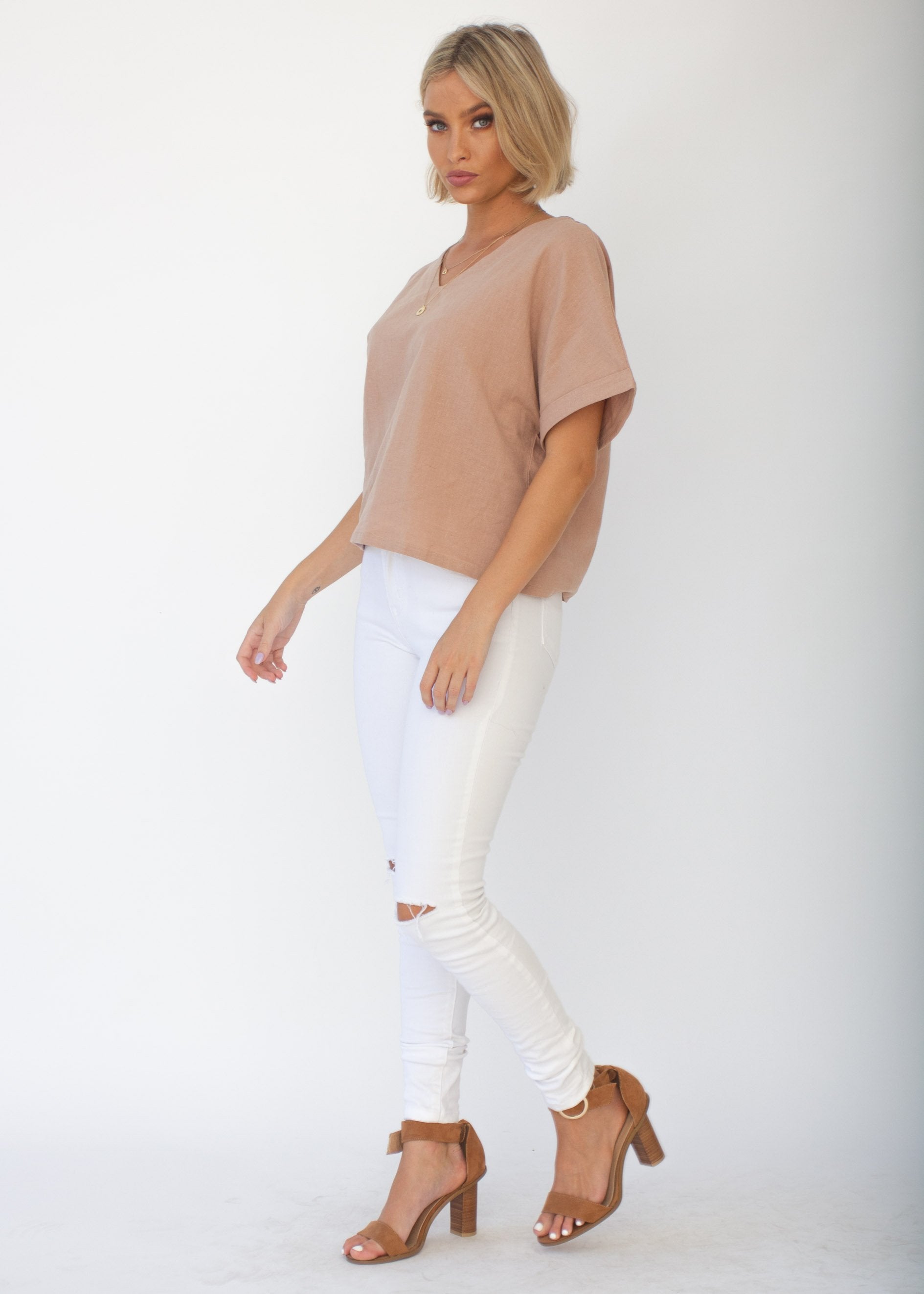 Samara Linen-Blend Tee - Mocha