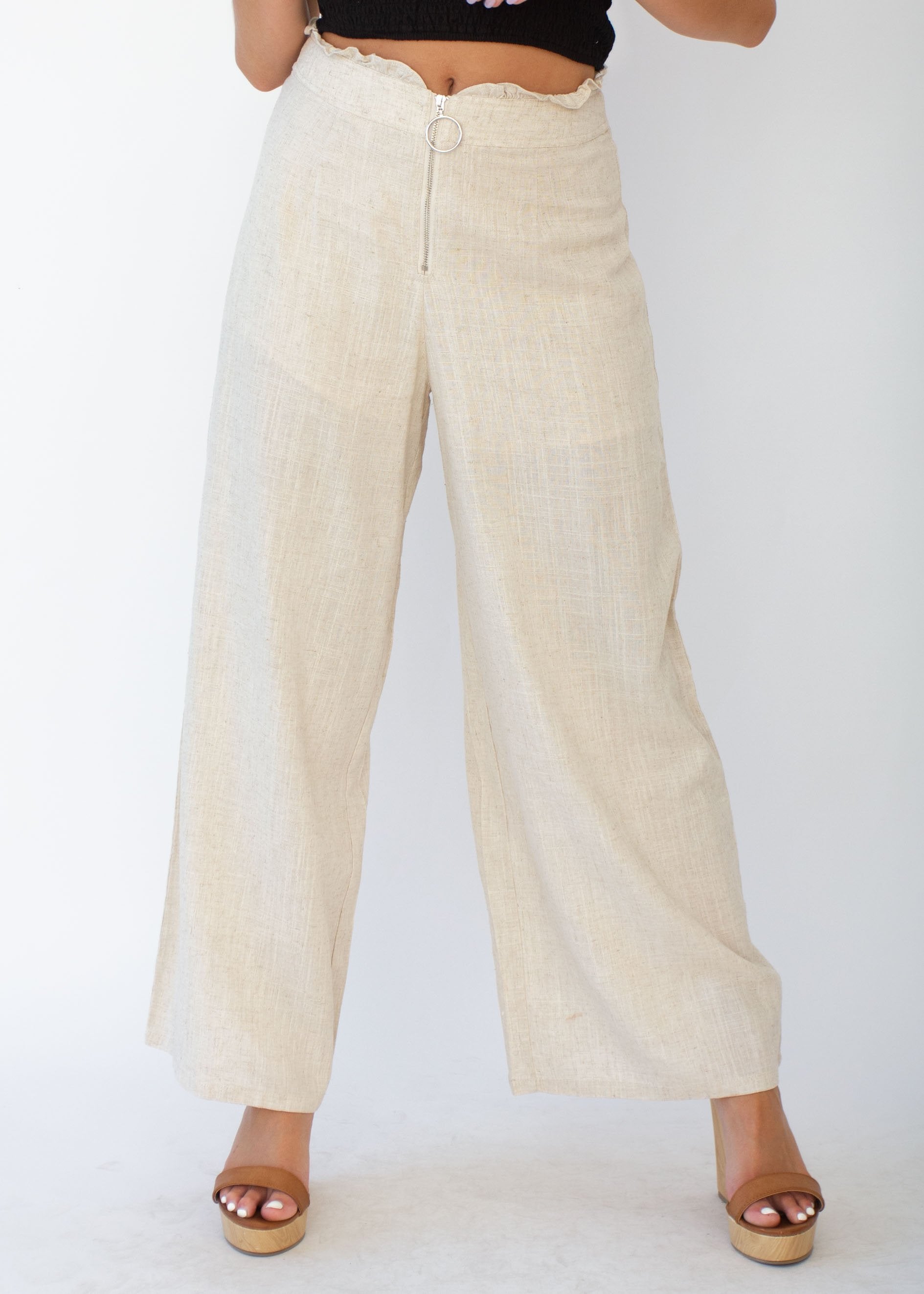 Byron Linen Wide Leg Pants - Natural