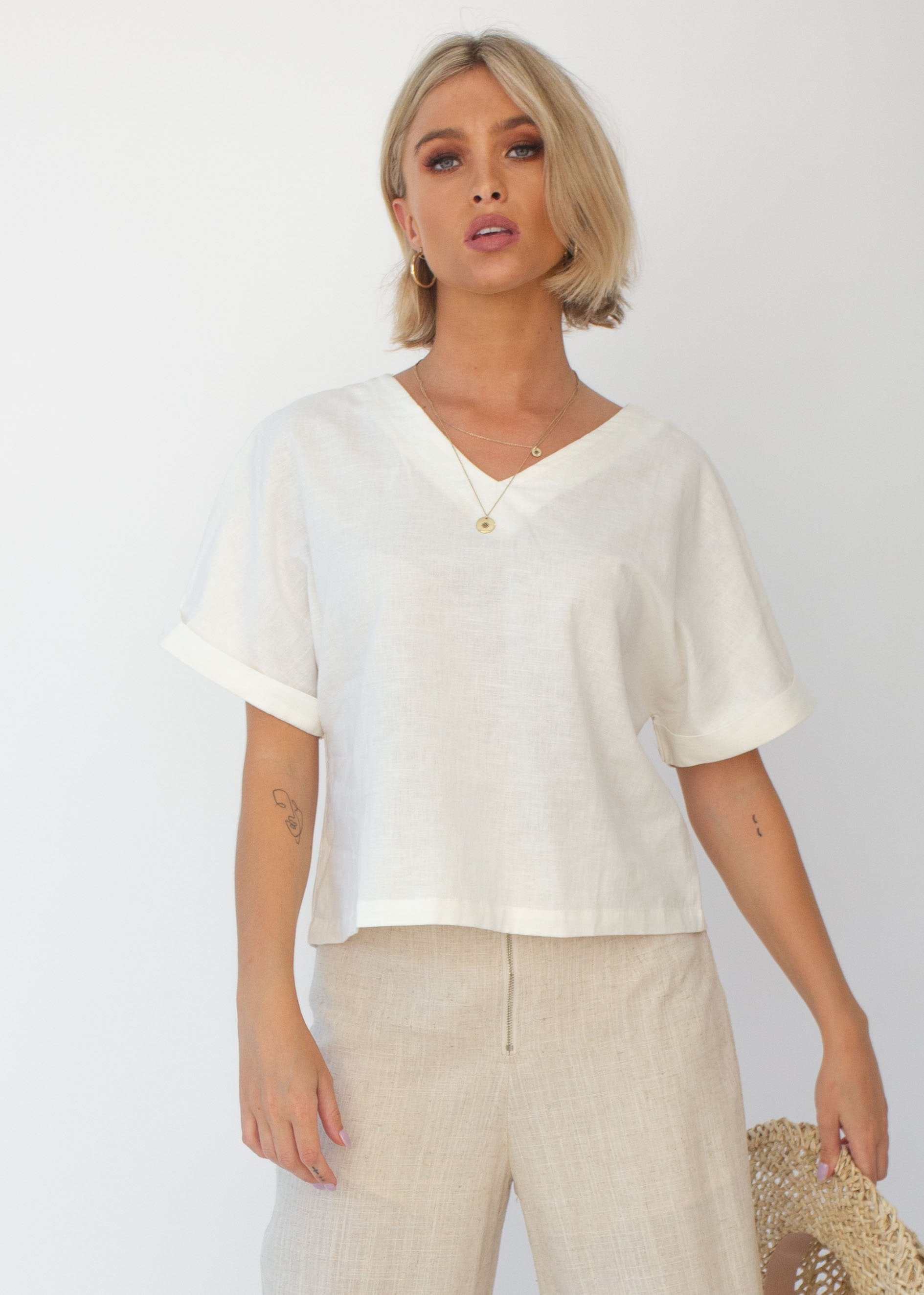 Samara Linen-Blend Tee - Ivory