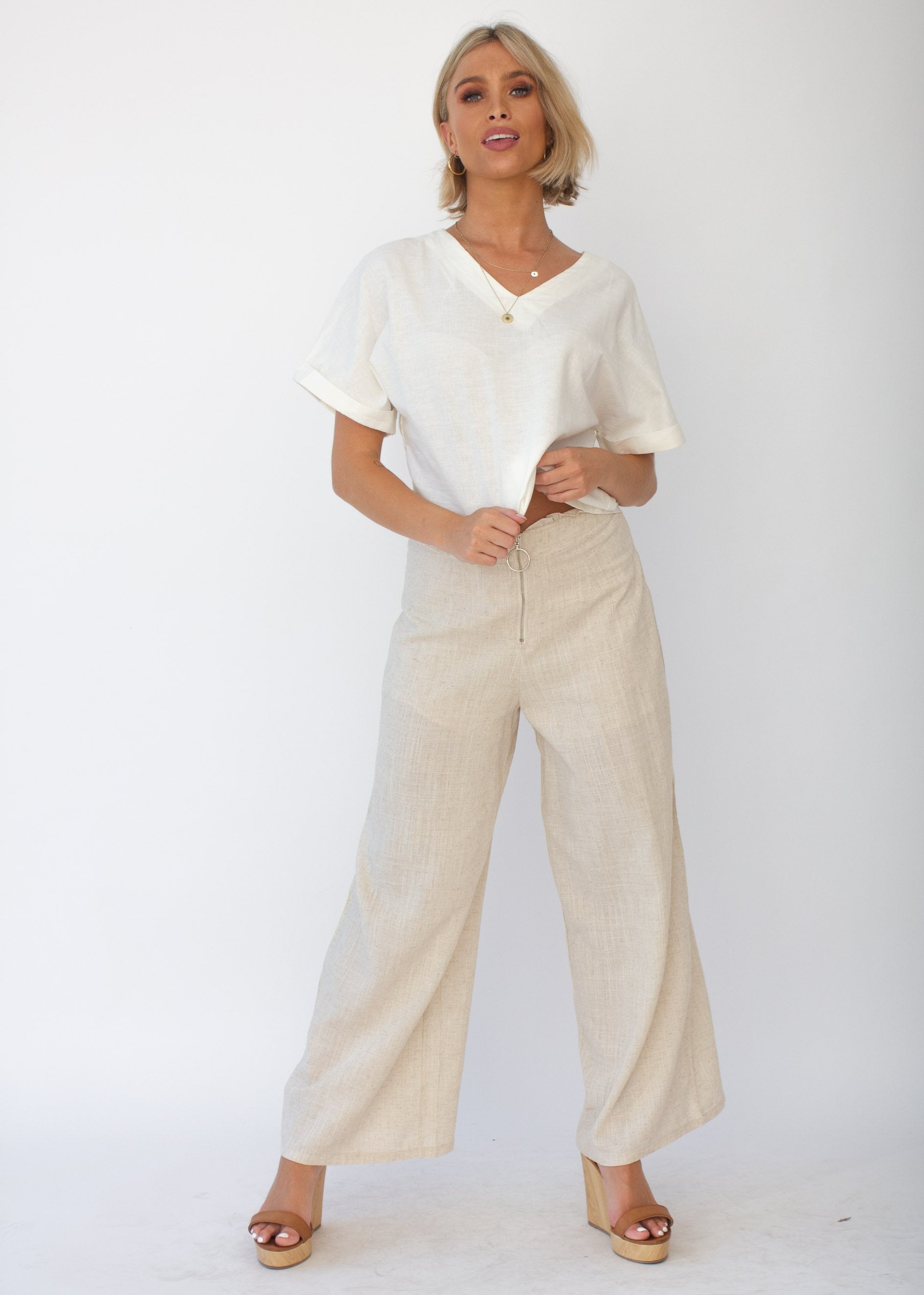 Samara Linen-Blend Tee - Ivory