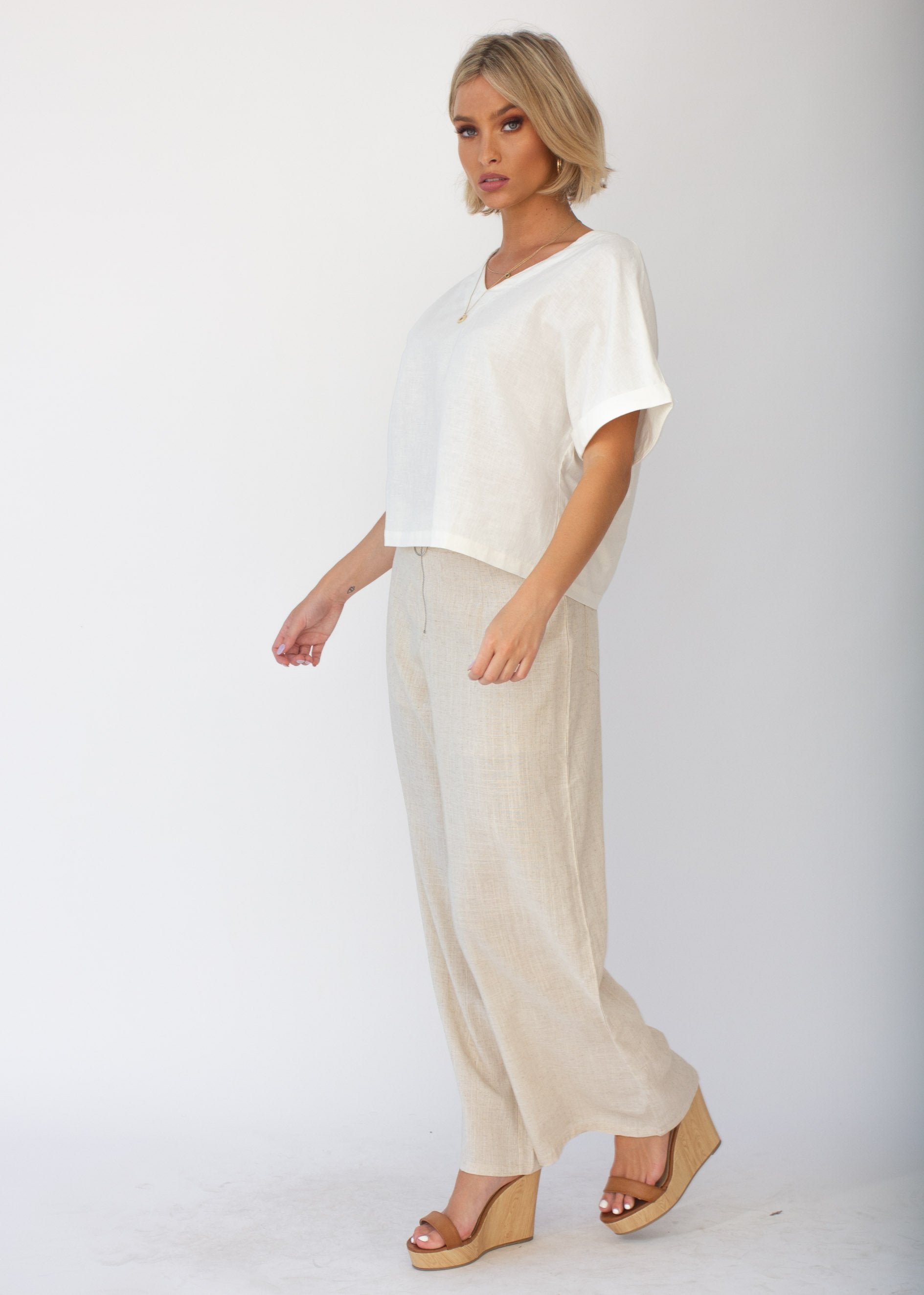 Samara Linen-Blend Tee - Ivory