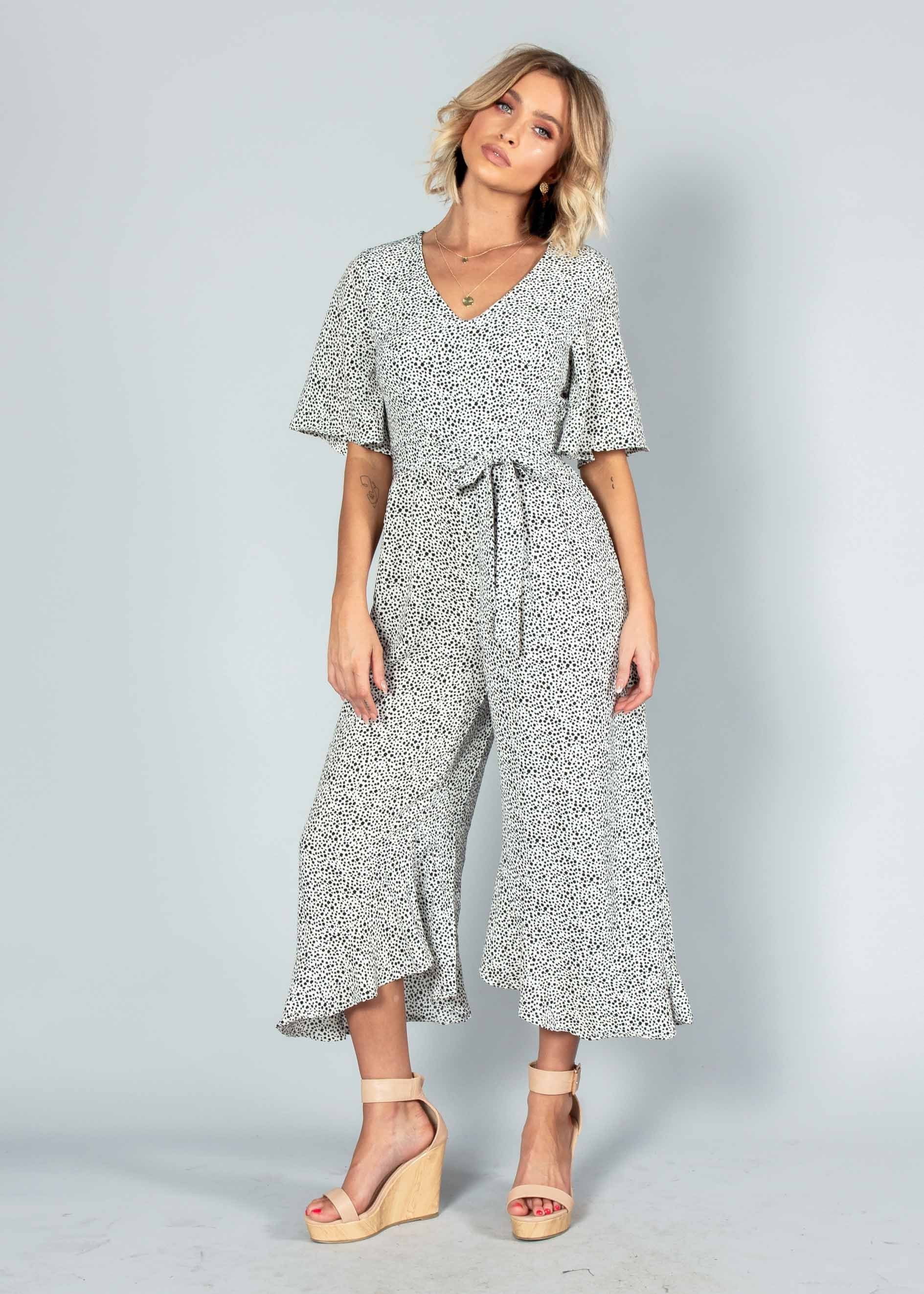 Naya Pantsuit w/ Tie - White Spot