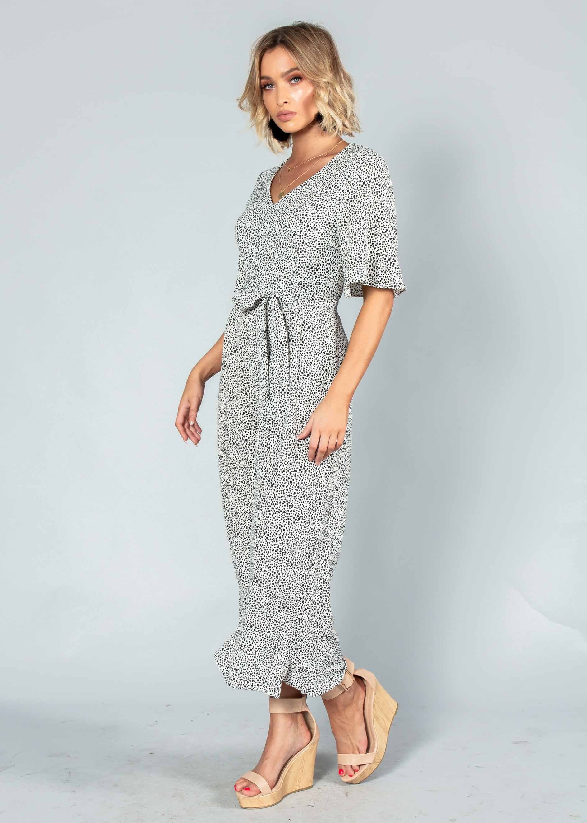 Naya Pantsuit w/ Tie - White Spot