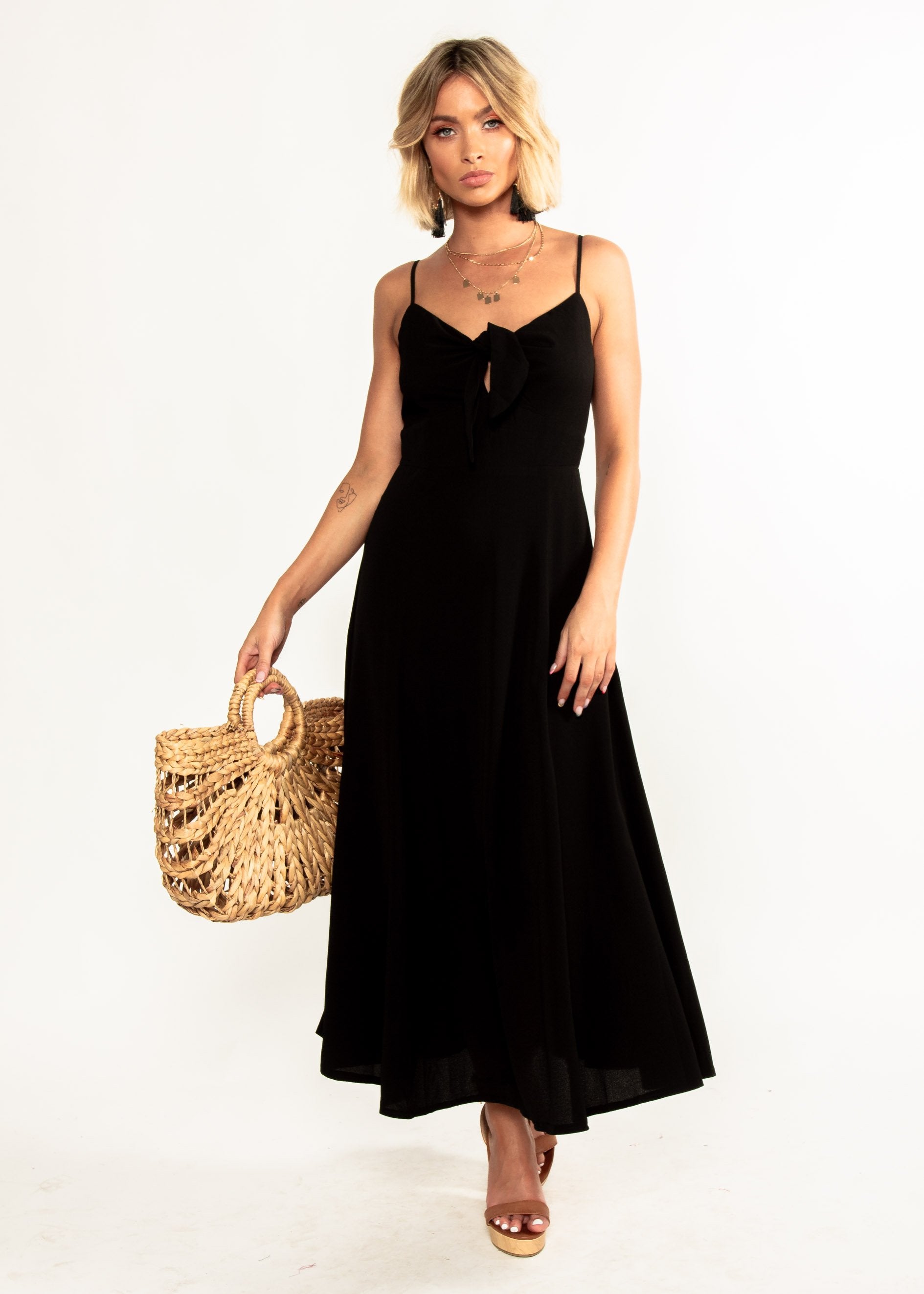Odette Tie Midi dress - Black