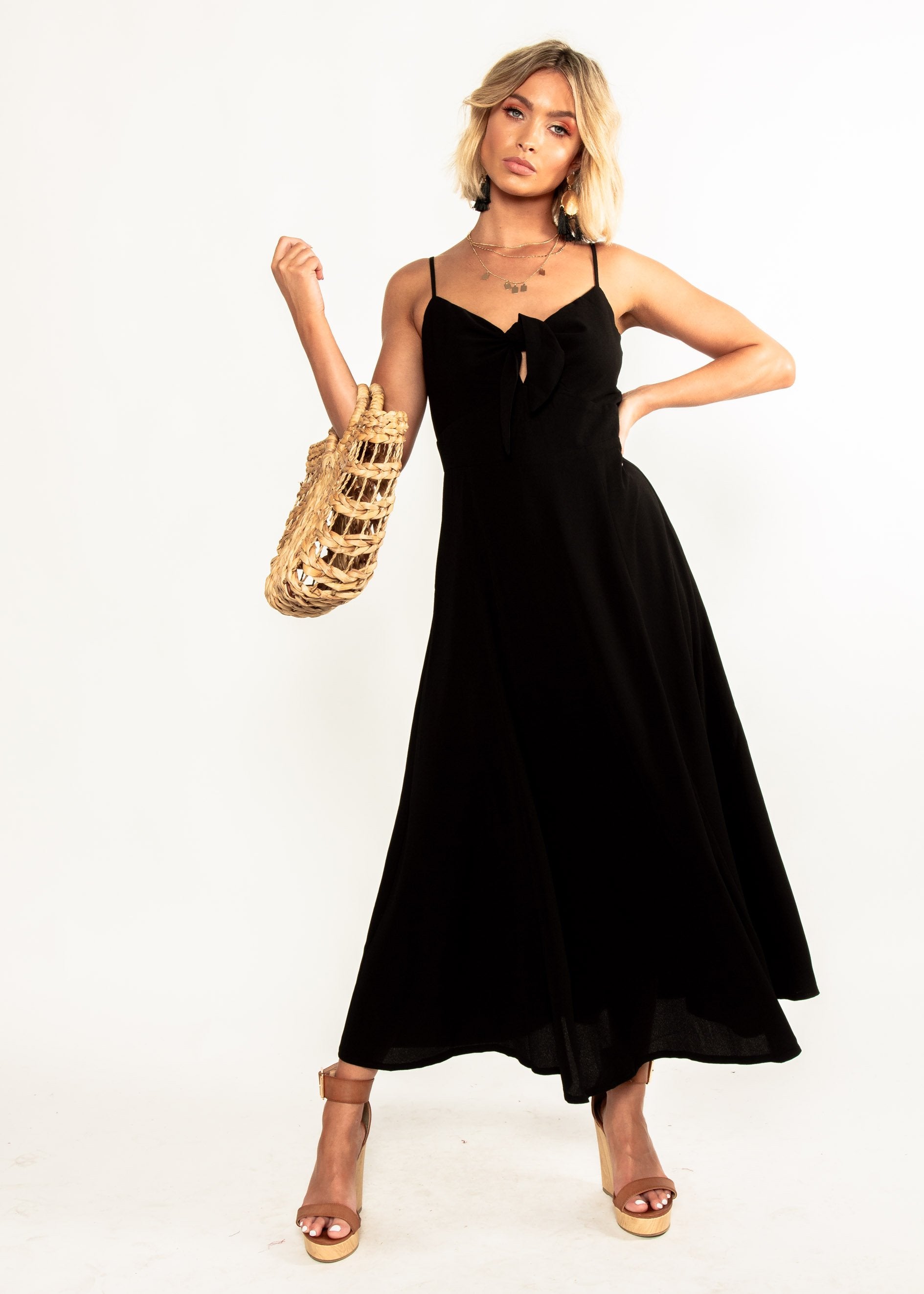 Odette Tie Midi dress - Black