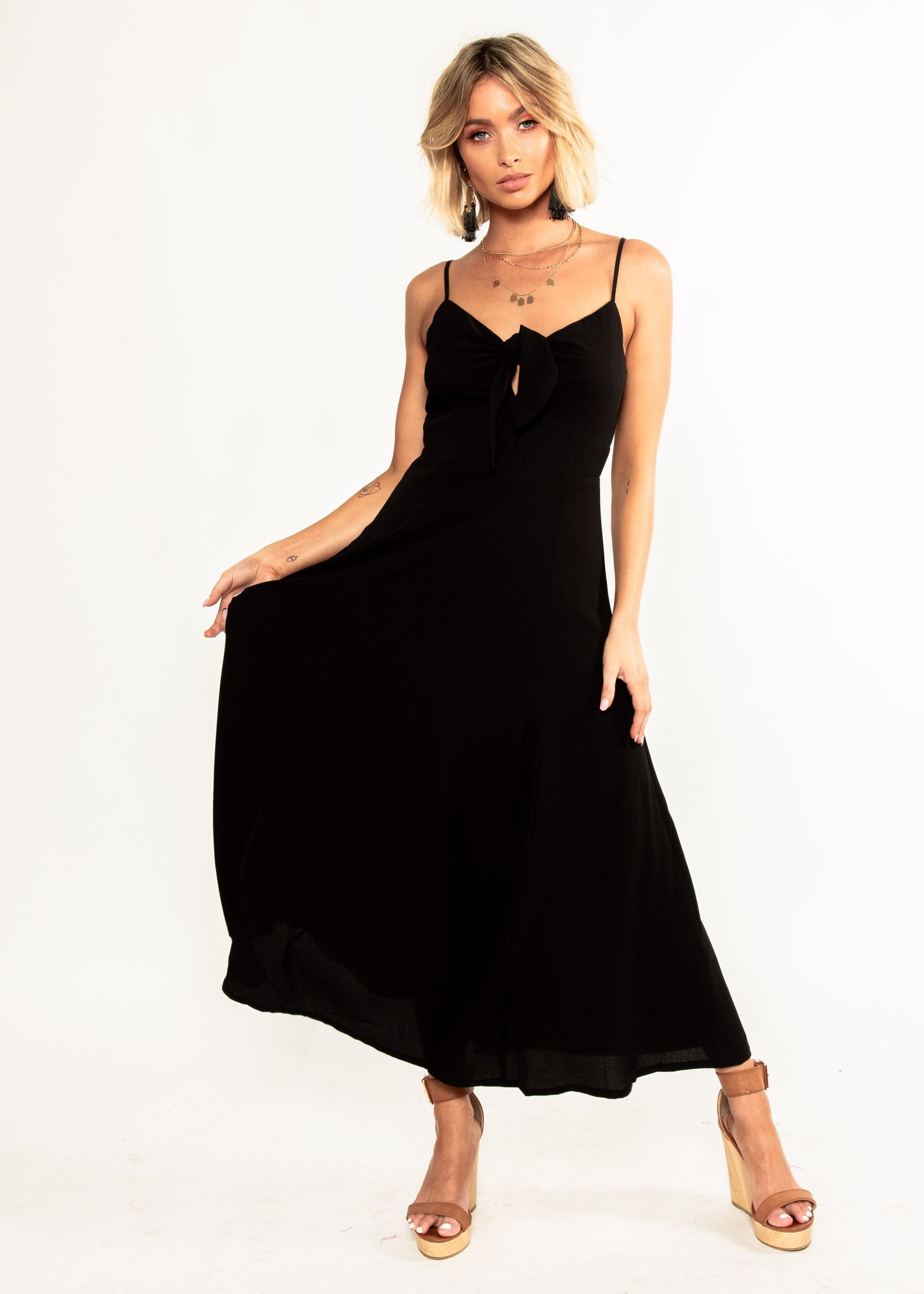Odette Tie Midi dress - Black