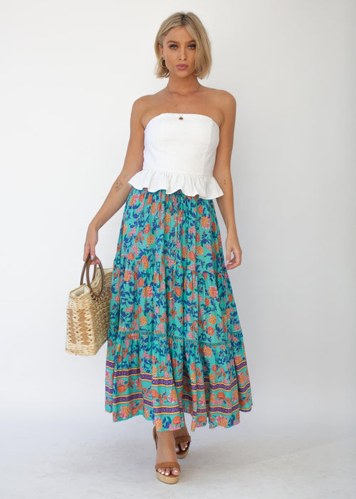 Josie Midi Skirt - Teal Garden