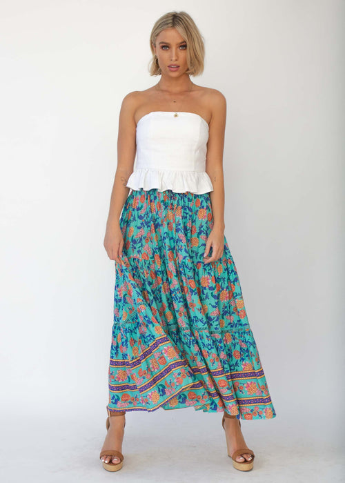 Josie Midi Skirt - Teal Garden