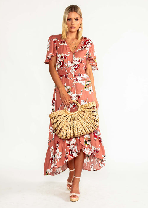 Leaving California Midi Dress - Rose Floral