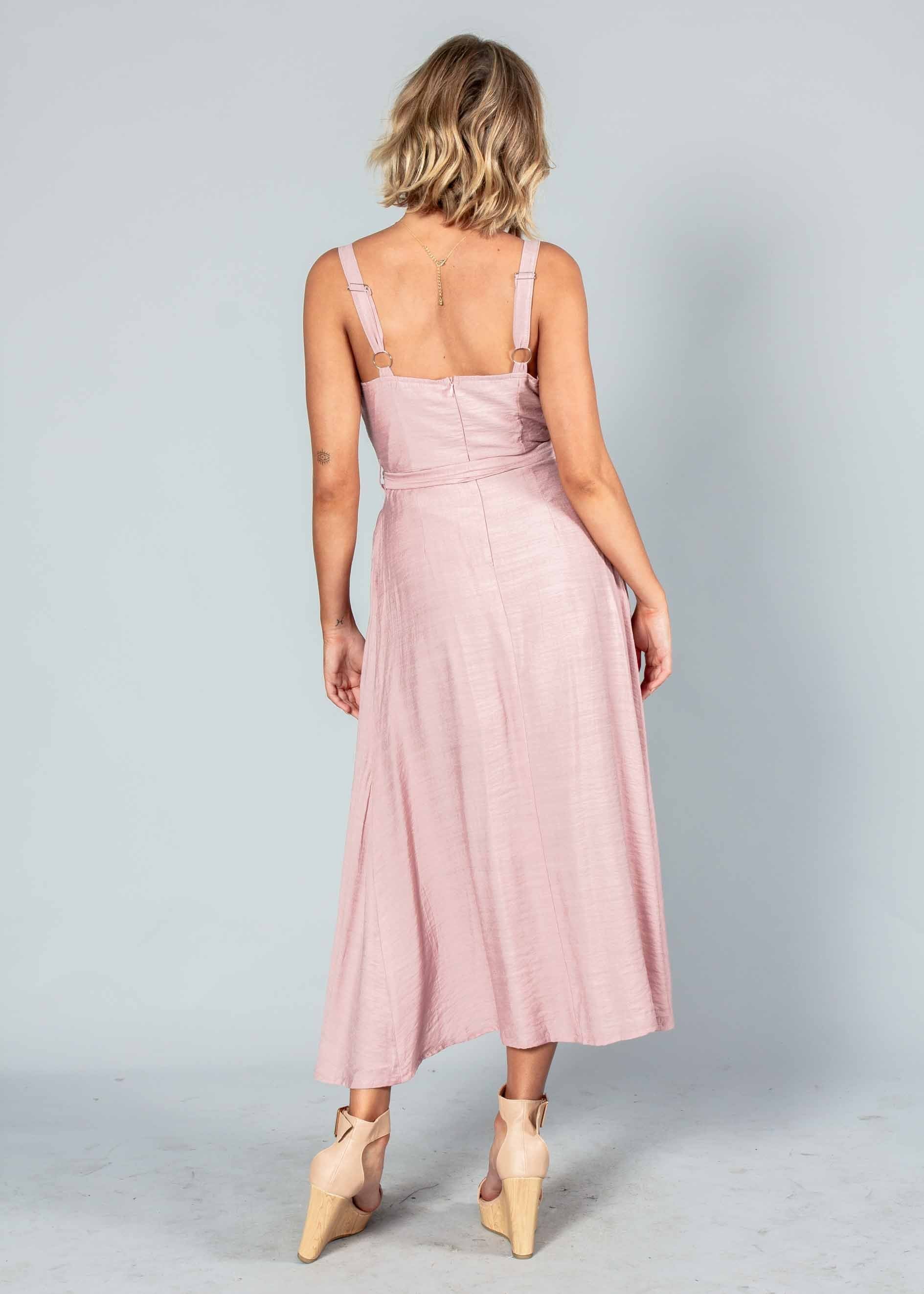 Misty Morning Midi Dress w/ Tie - Blush