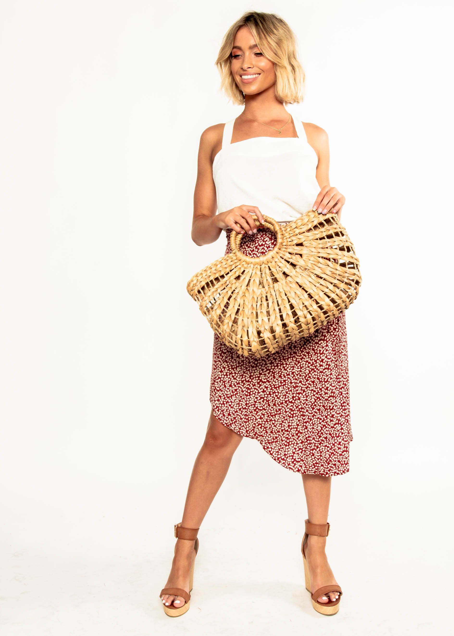 Bold Love Midi Wrap Skirt - Red Floral