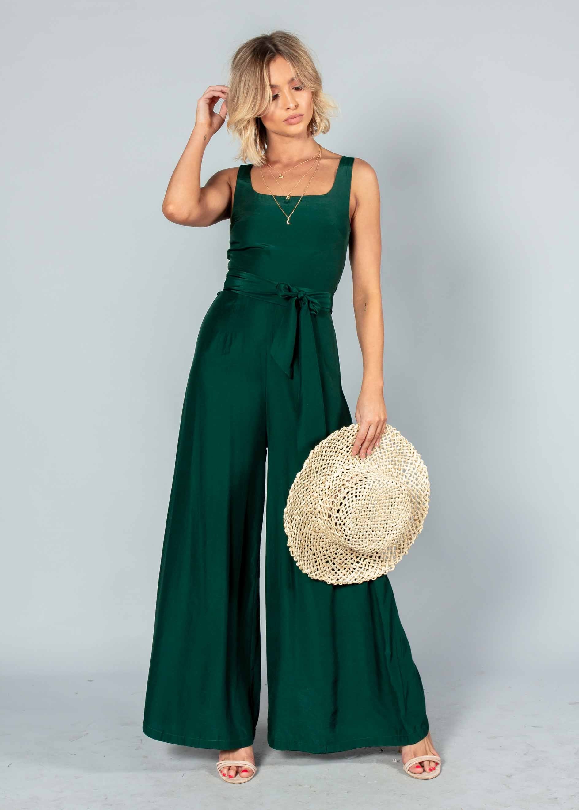 Lexa Pantsuit w/ Tie - Emerald
