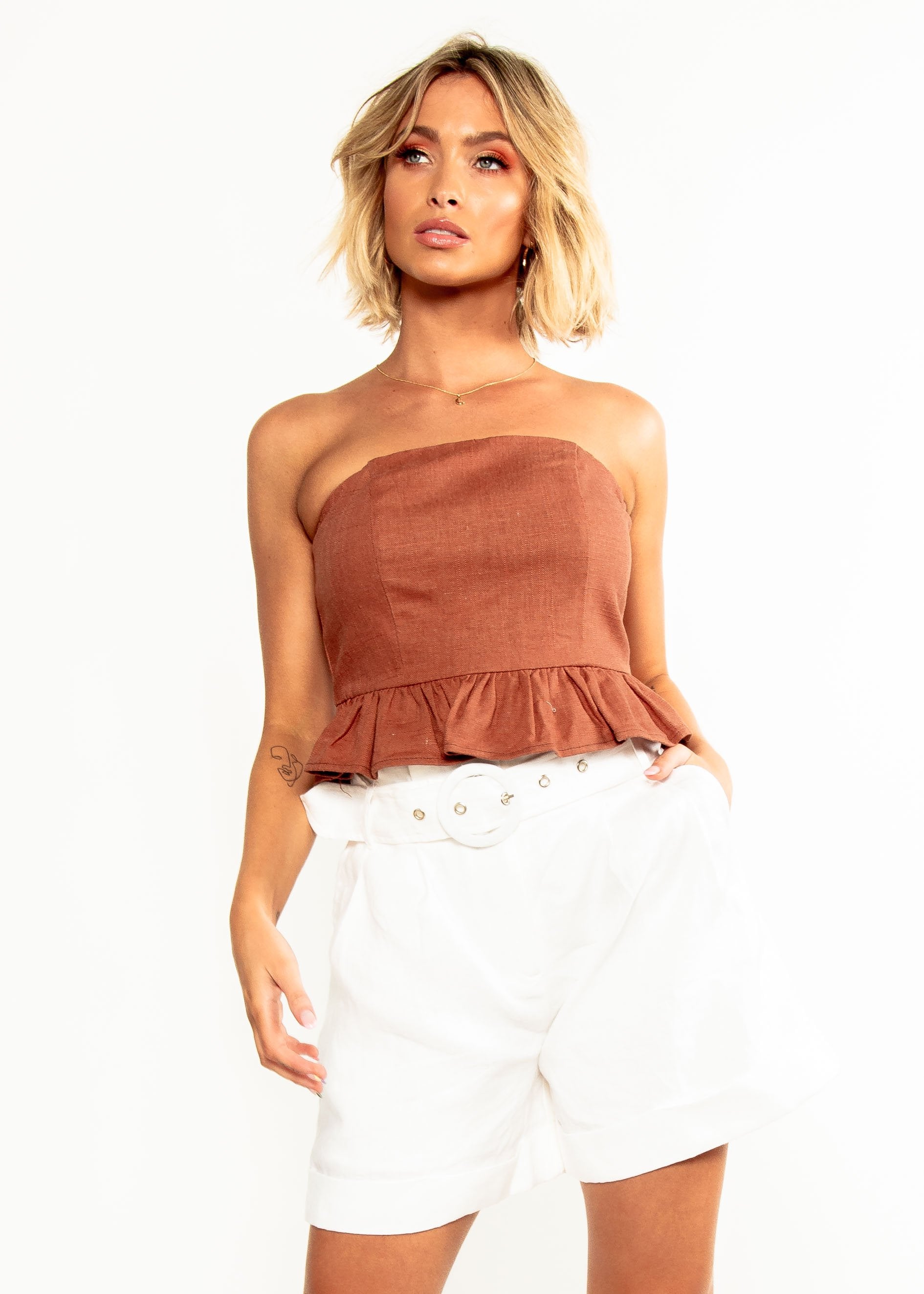 Picture Perfect Strapless Crop - Rust
