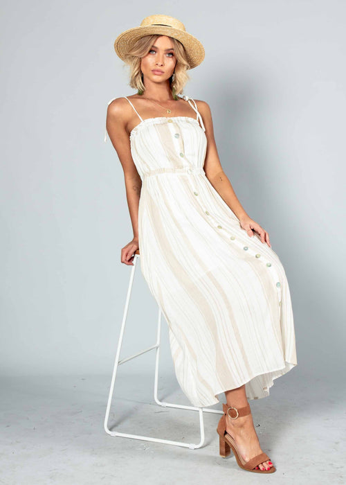 Addilyn Midi Dress - White/Beige Stripe