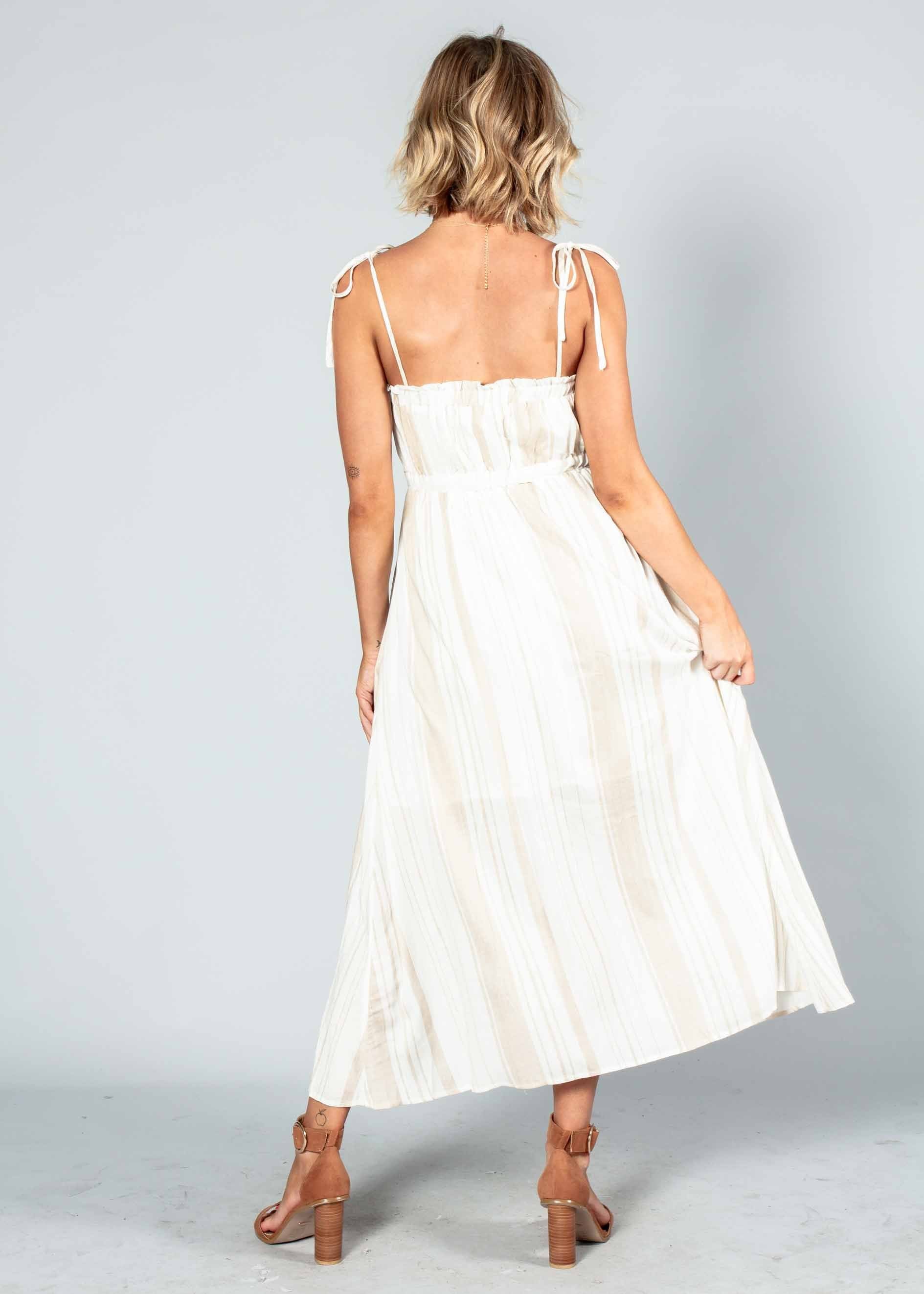 Addilyn Midi Dress - White/Beige Stripe