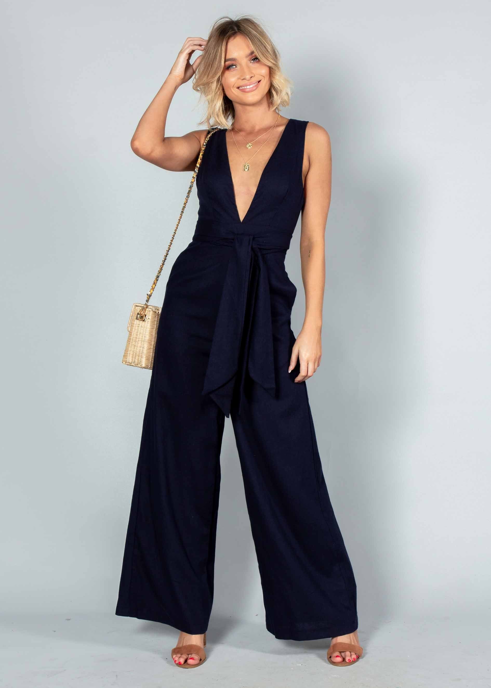 Forgotten Love Linen Pantsuit - Navy