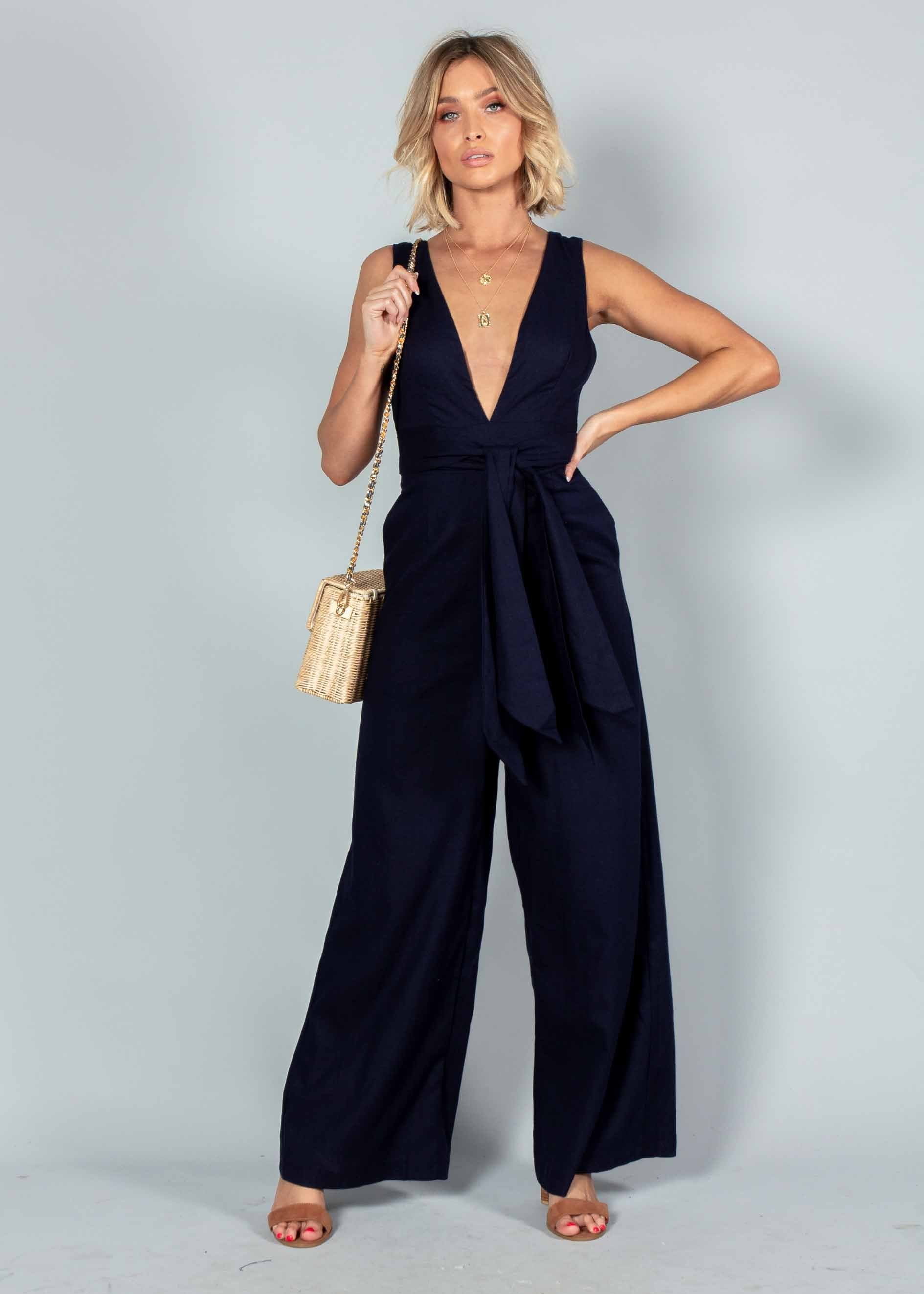 Forgotten Love Linen Pantsuit - Navy