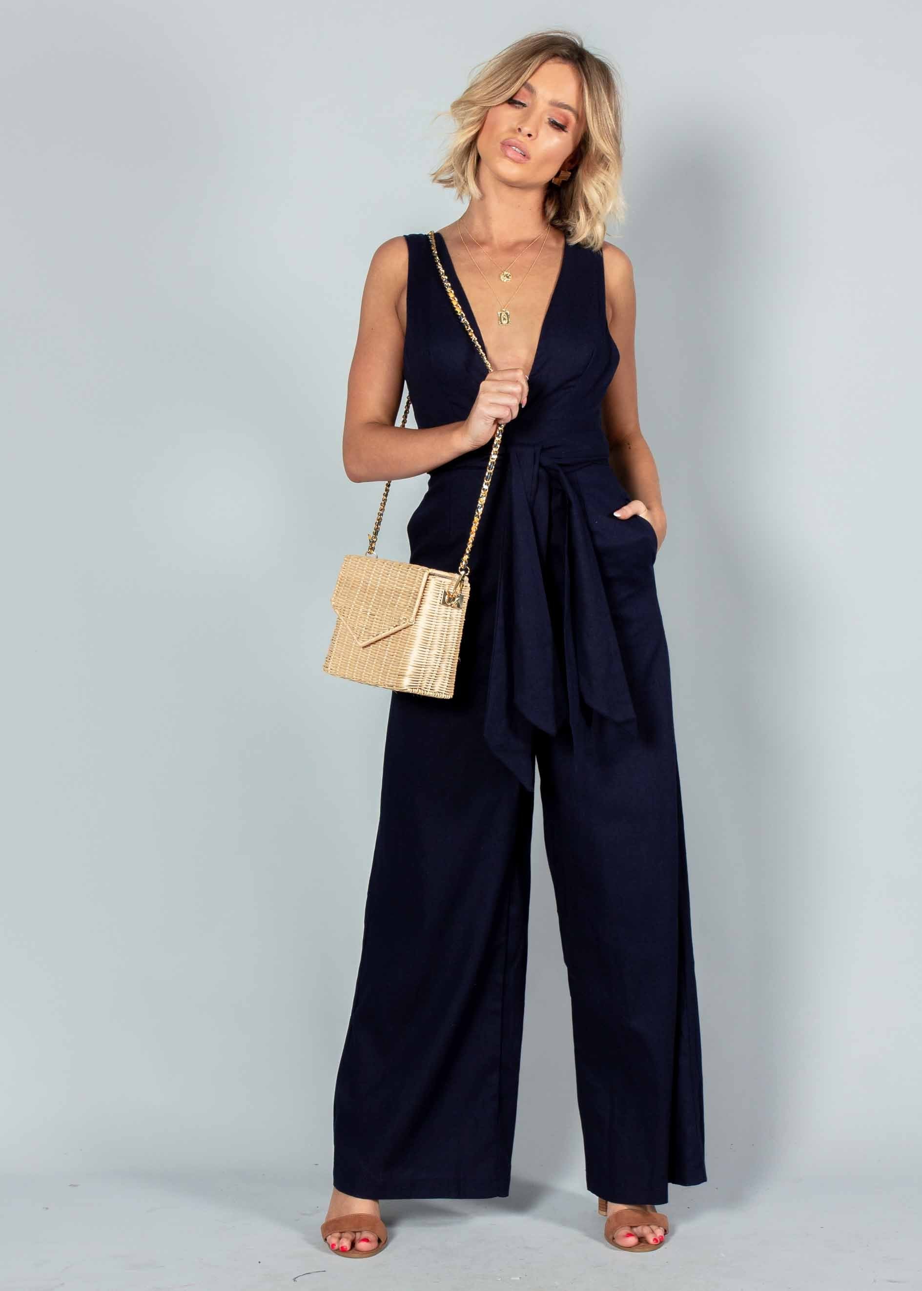 Forgotten Love Linen Pantsuit - Navy