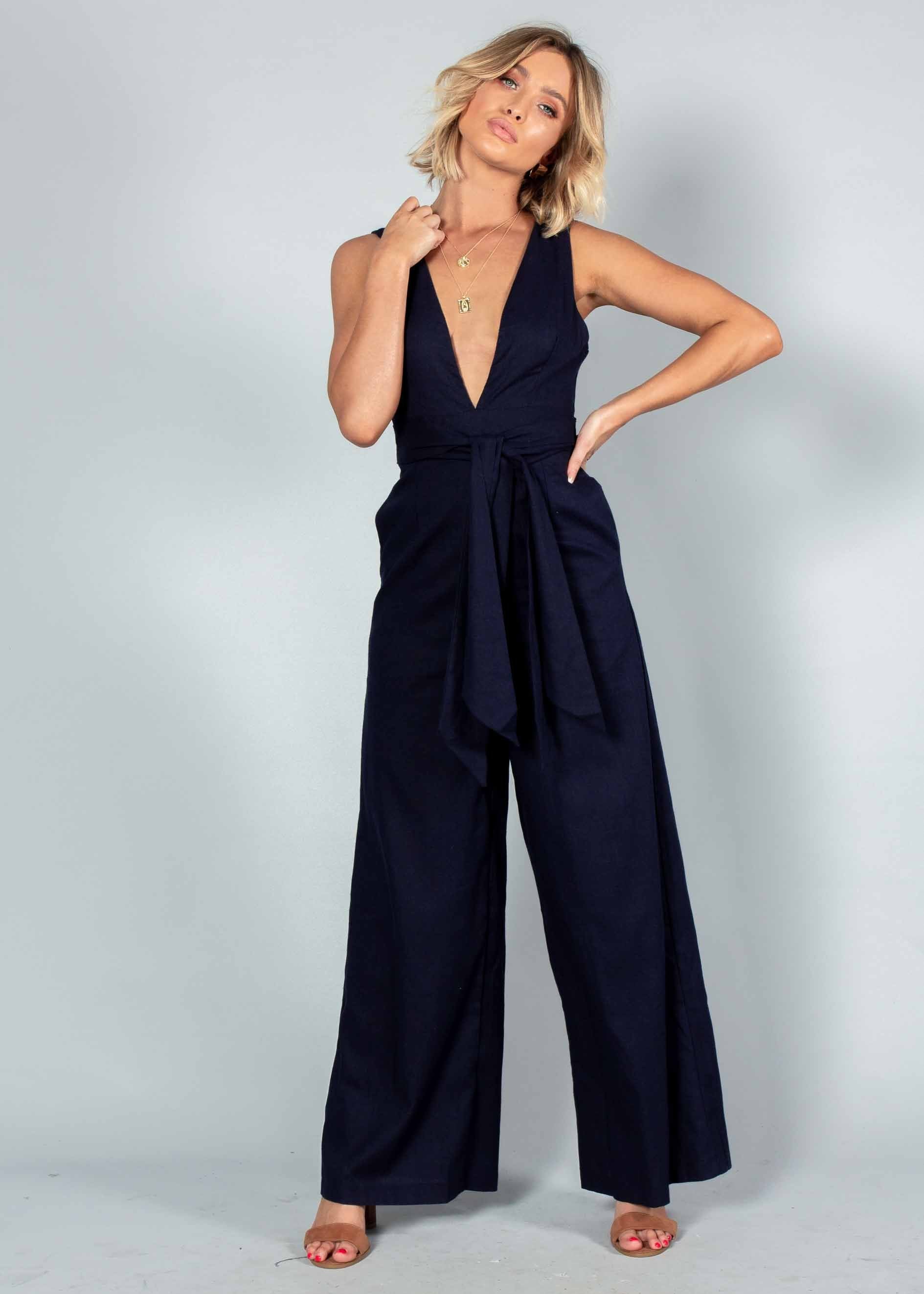 Forgotten Love Linen Pantsuit - Navy